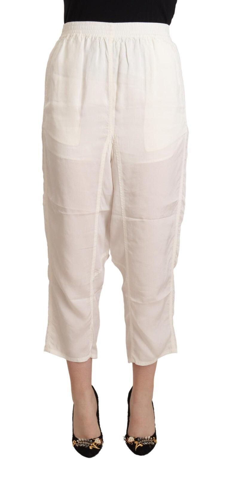 Maison Margiela Weiße High Waist Cropped Damen Hose