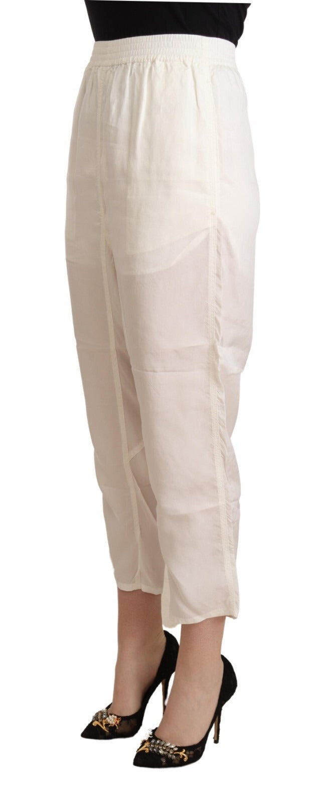 Maison Margiela Weiße High Waist Cropped Damen Hose