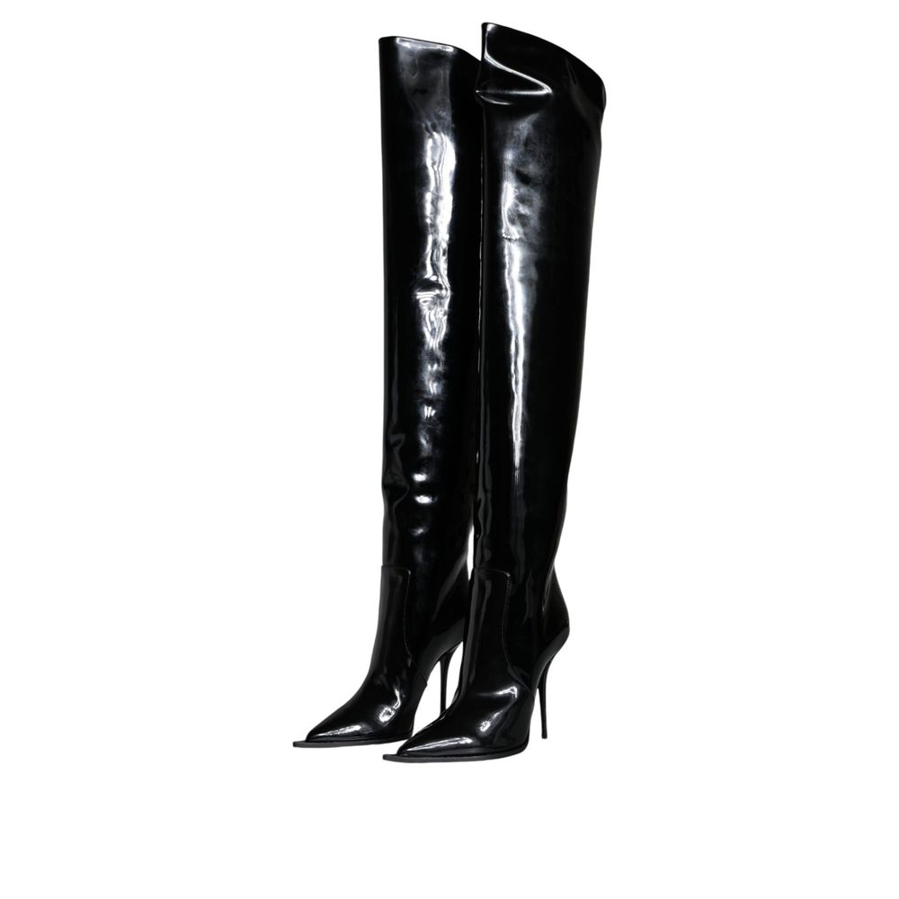 Dolce & Gabbana Schwarze Leder Overknee-Stiefel
