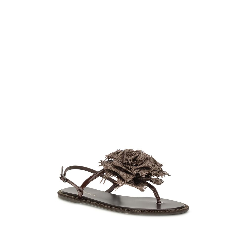 LE SILLA Braune Kalbsleder Bos Taurus Flache Sandalen