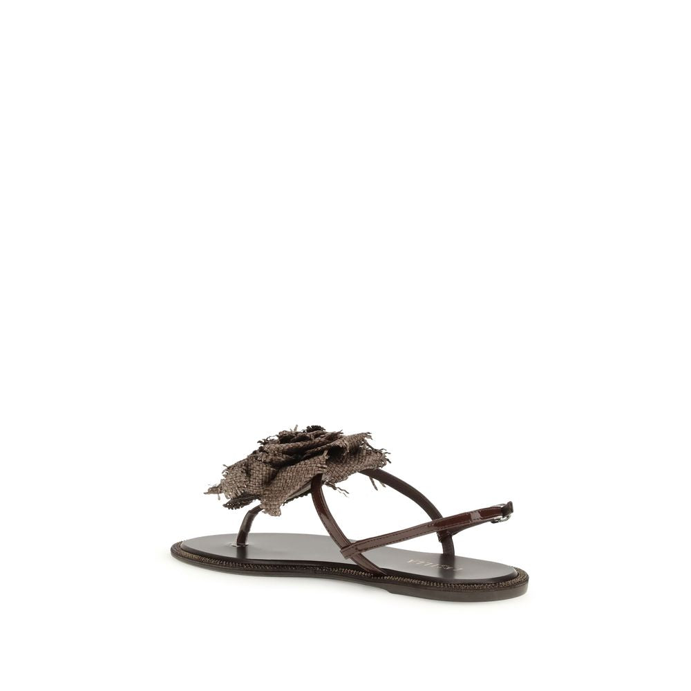 LE SILLA Braune Kalbsleder Bos Taurus Flache Sandalen