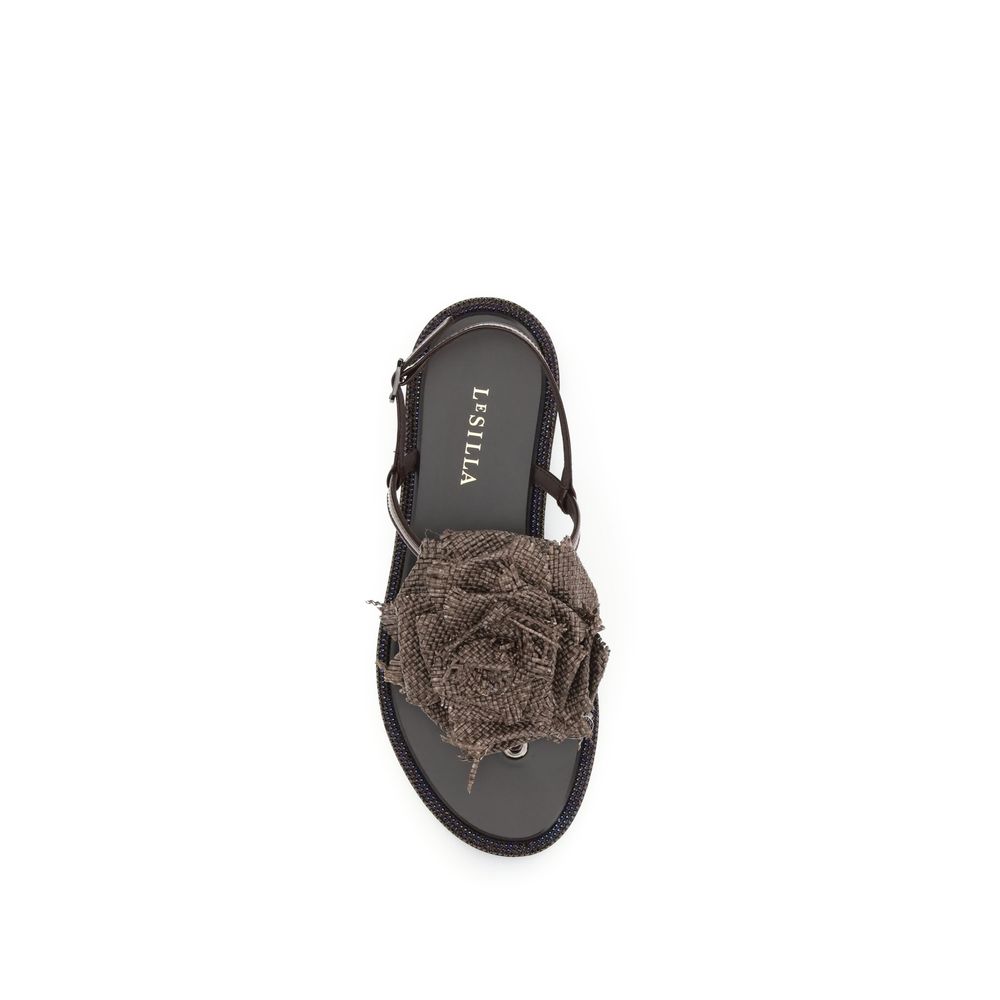 LE SILLA Braune Kalbsleder Bos Taurus Flache Sandalen