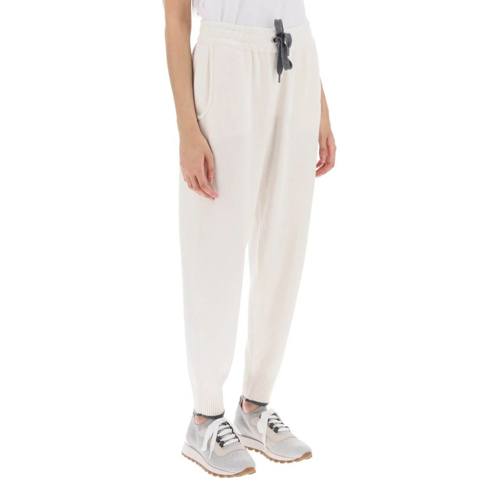 Brunello Cucinelli Weiße Kaschmir-Freizeithose