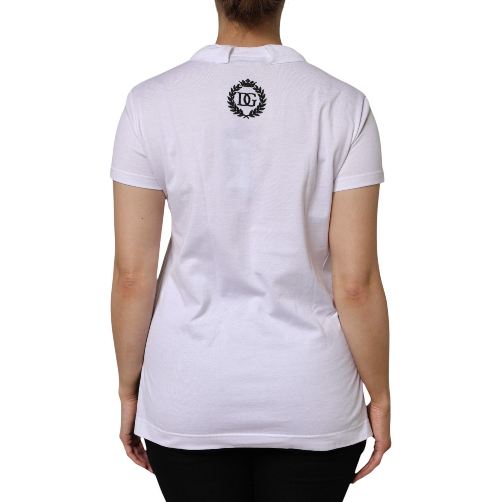 Dolce & Gabbana Weißes Baumwoll-T-Shirt mit V-Ausschnitt und kurzen Ärmeln