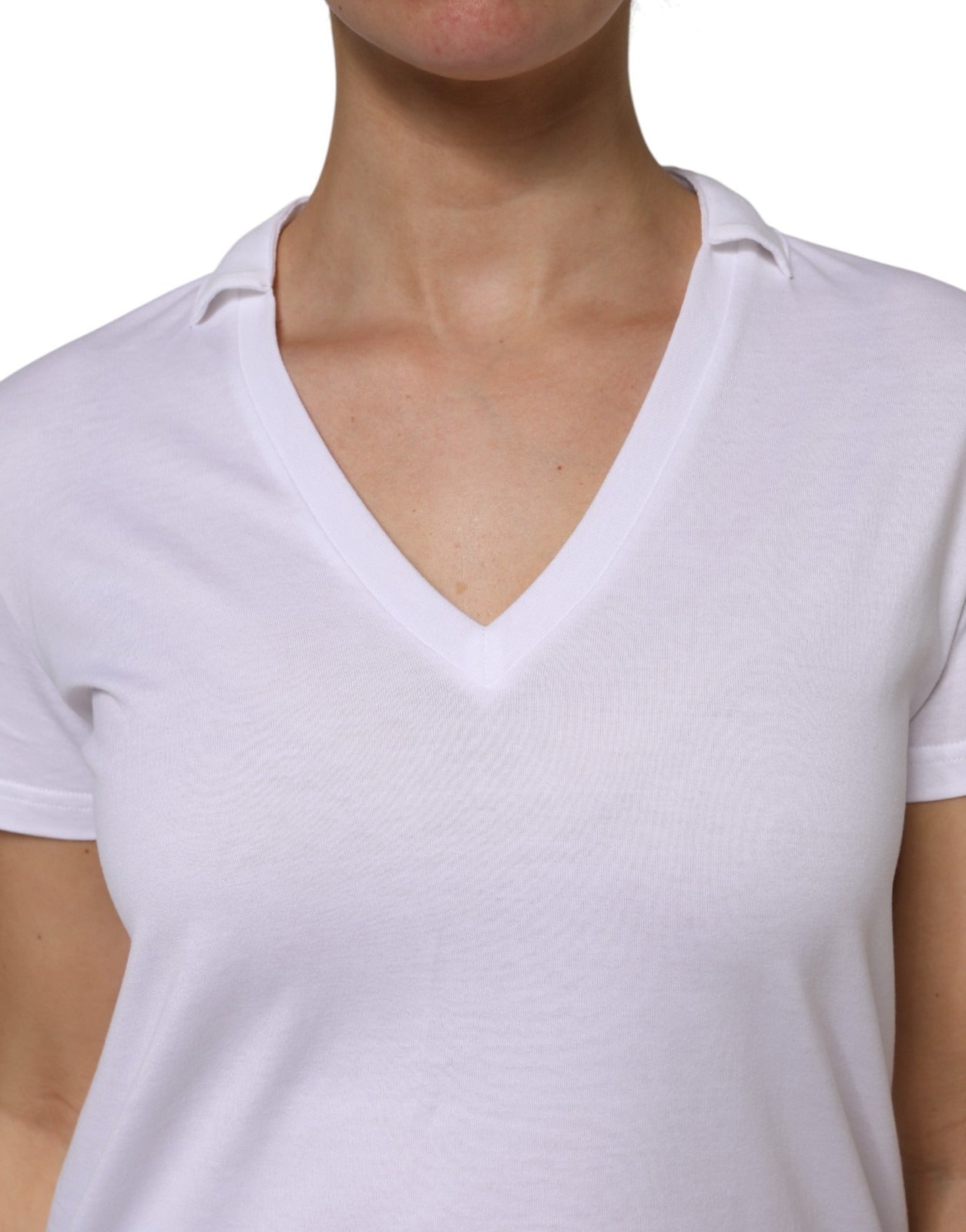 Dolce & Gabbana Weißes Baumwoll-T-Shirt mit V-Ausschnitt und kurzen Ärmeln