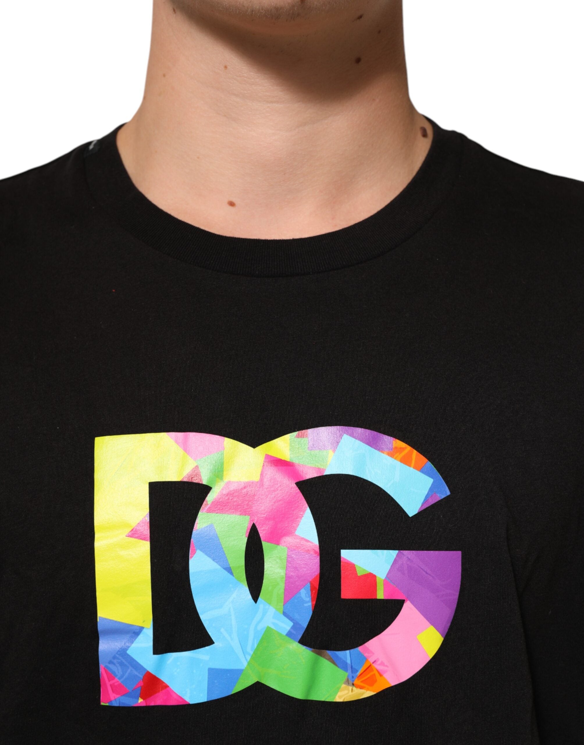 Dolce & Gabbana Schwarzes Baumwoll-T-Shirt mit Rundhalsausschnitt und Logo-Print