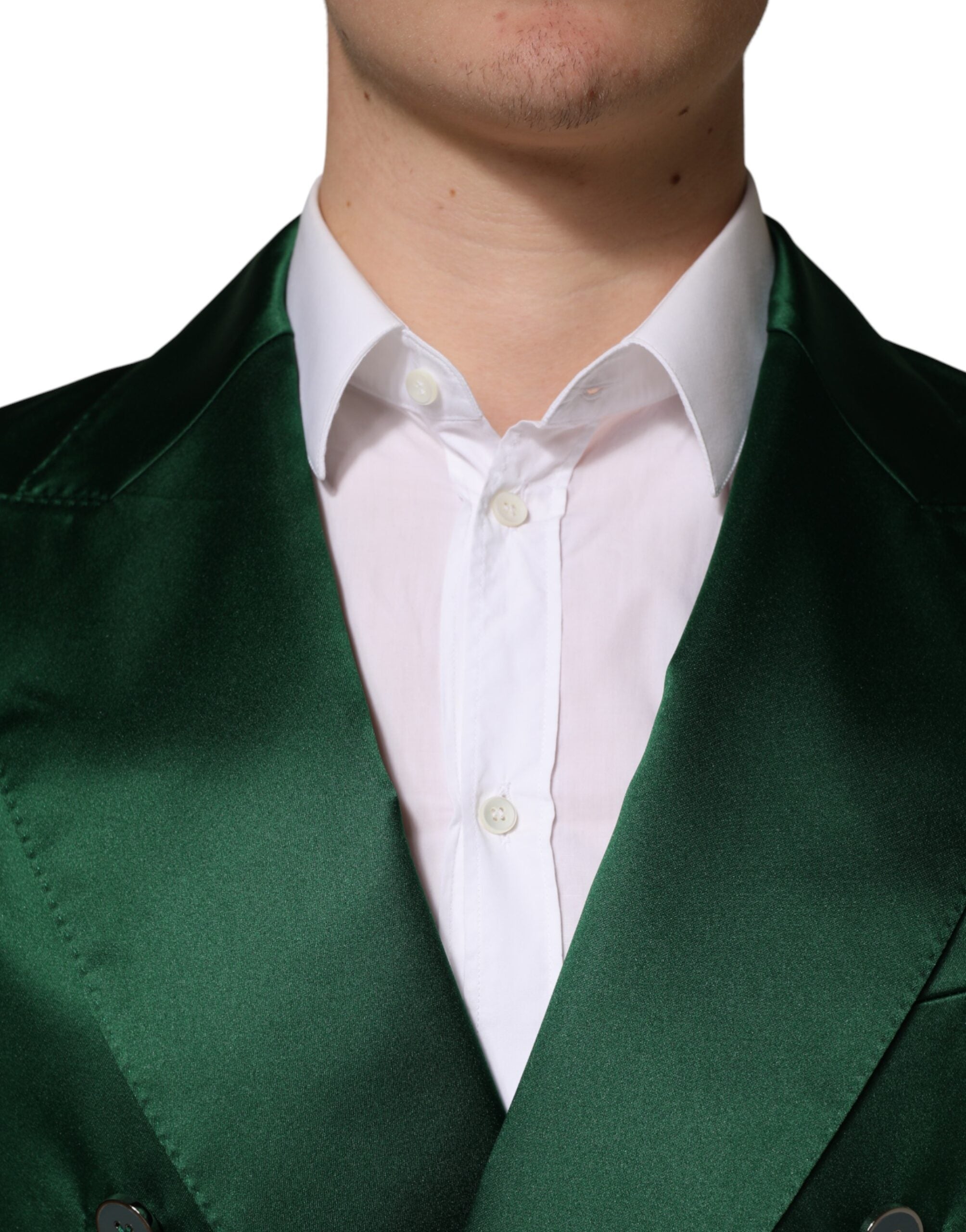 Dolce & Gabbana Grüner Satin Zweireiher-Blazer