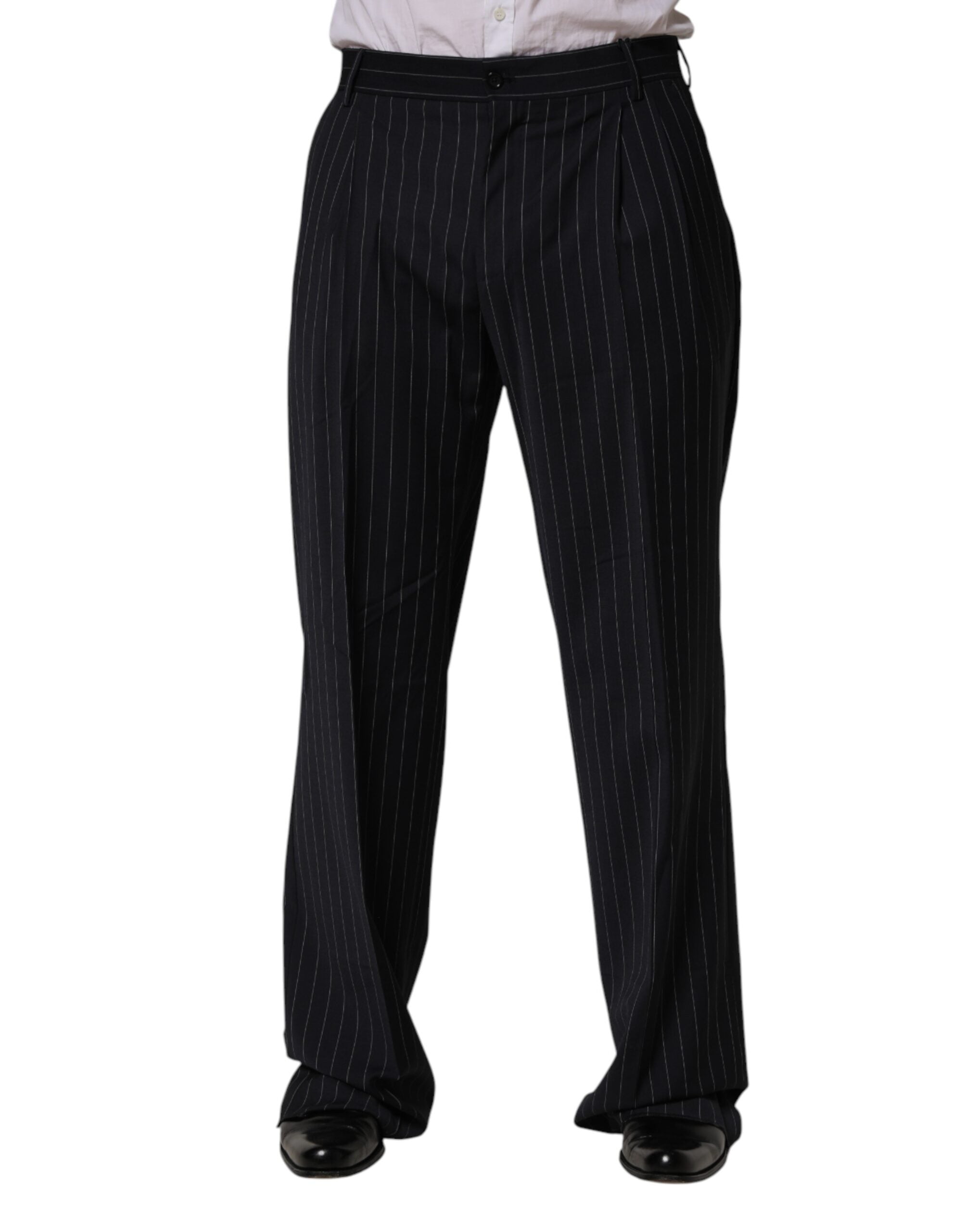 Dolce & Gabbana Schwarze gerade Herren-Anzughose mit Streifen