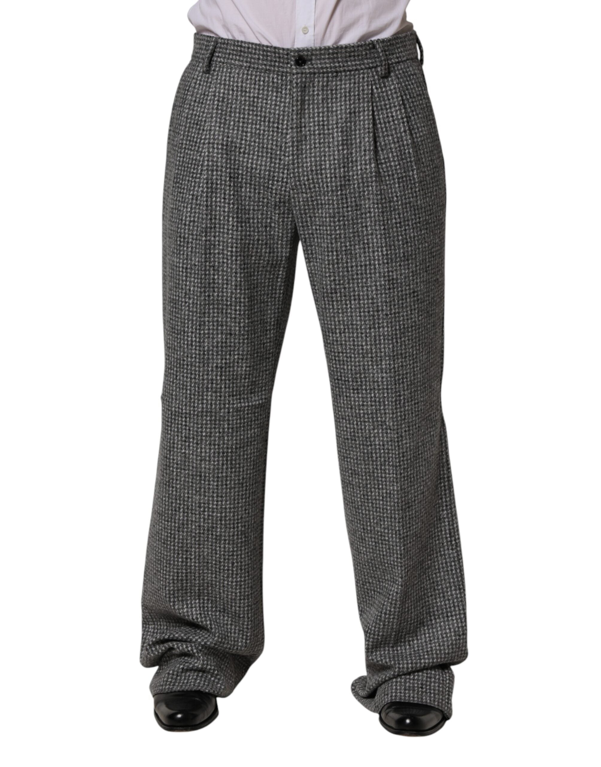 Dolce & Gabbana Graue Hahnentritt-Hose mit geradem Bein