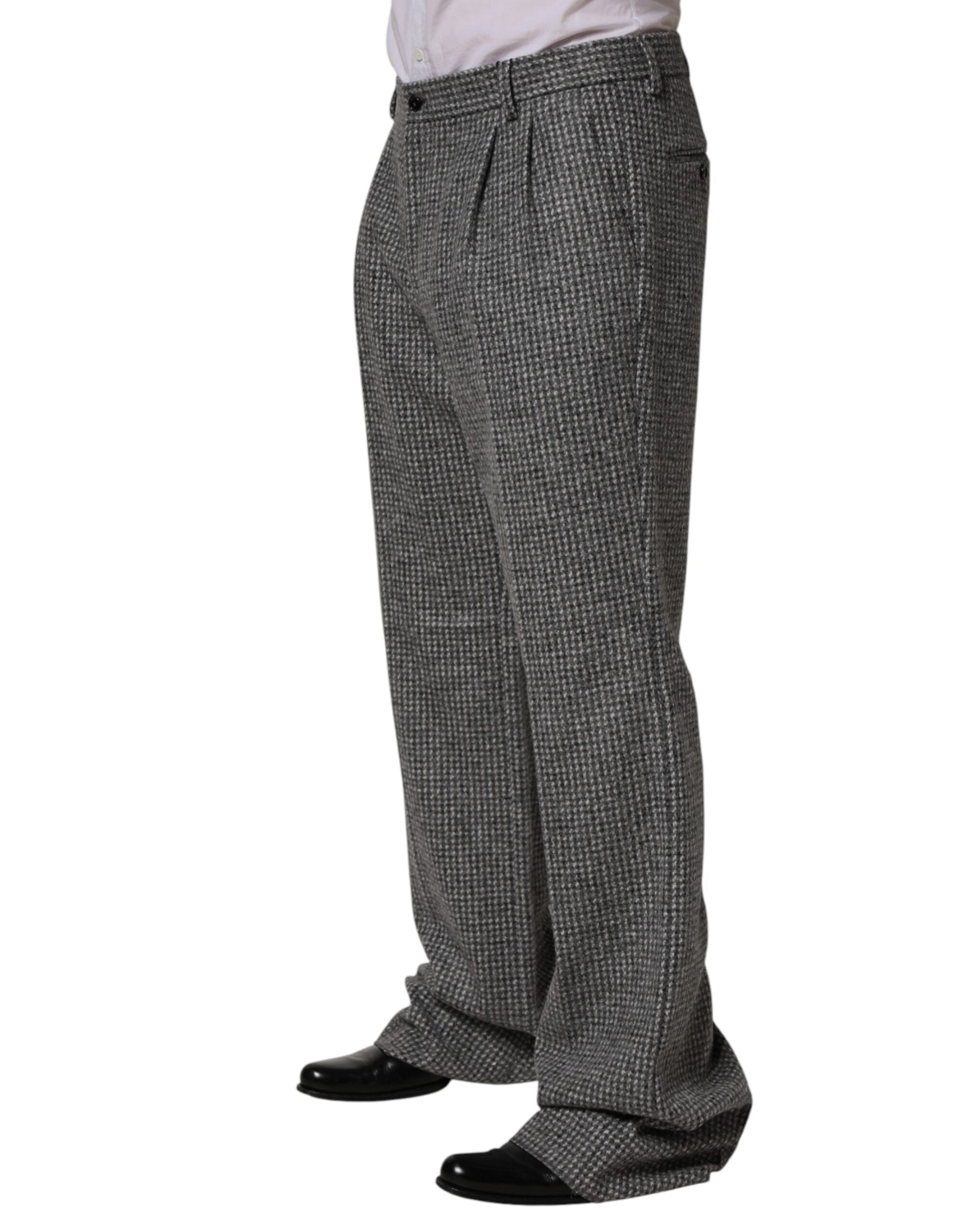 Dolce & Gabbana Graue Hahnentritt-Hose mit geradem Bein