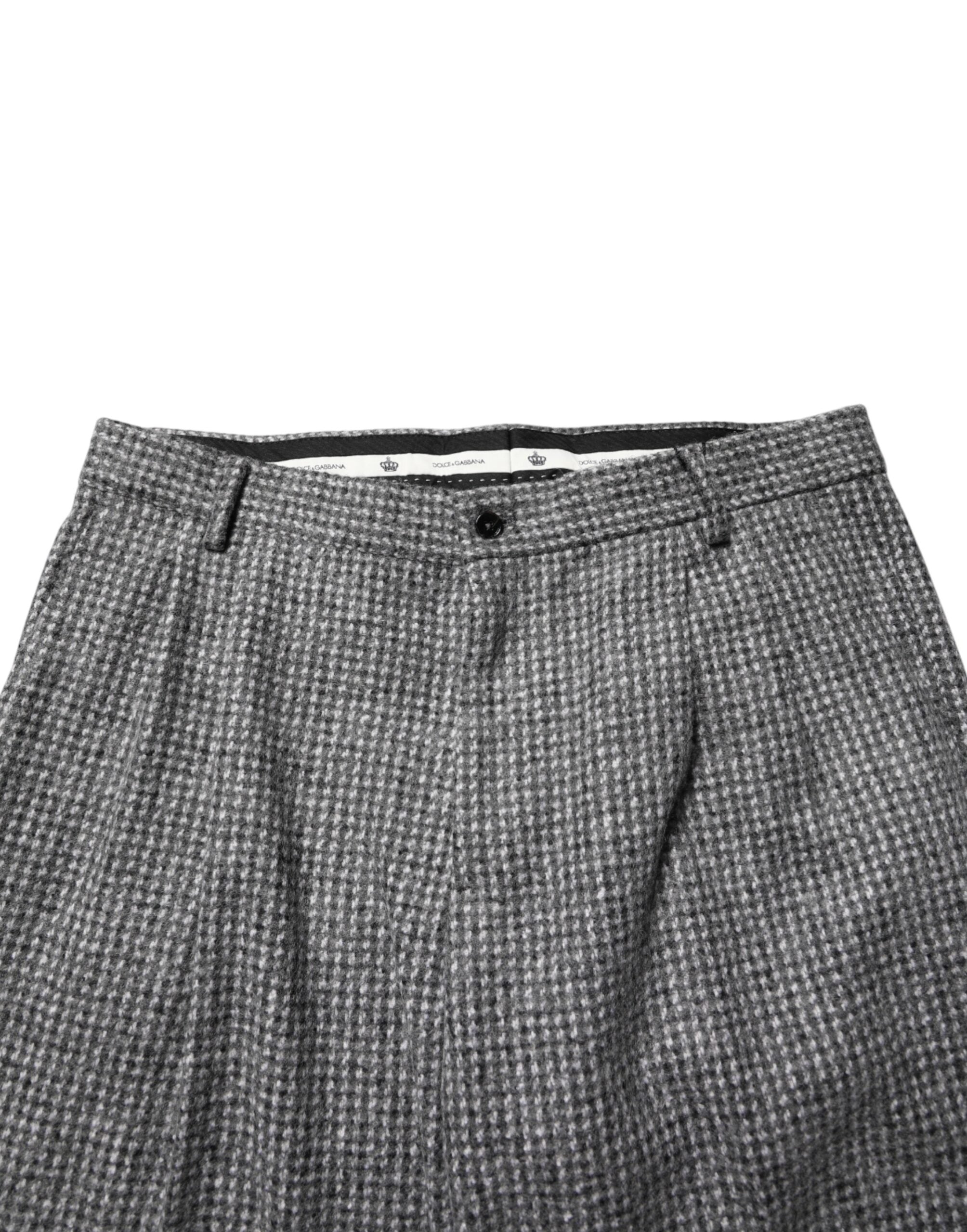 Dolce & Gabbana Graue Hahnentritt-Hose mit geradem Bein