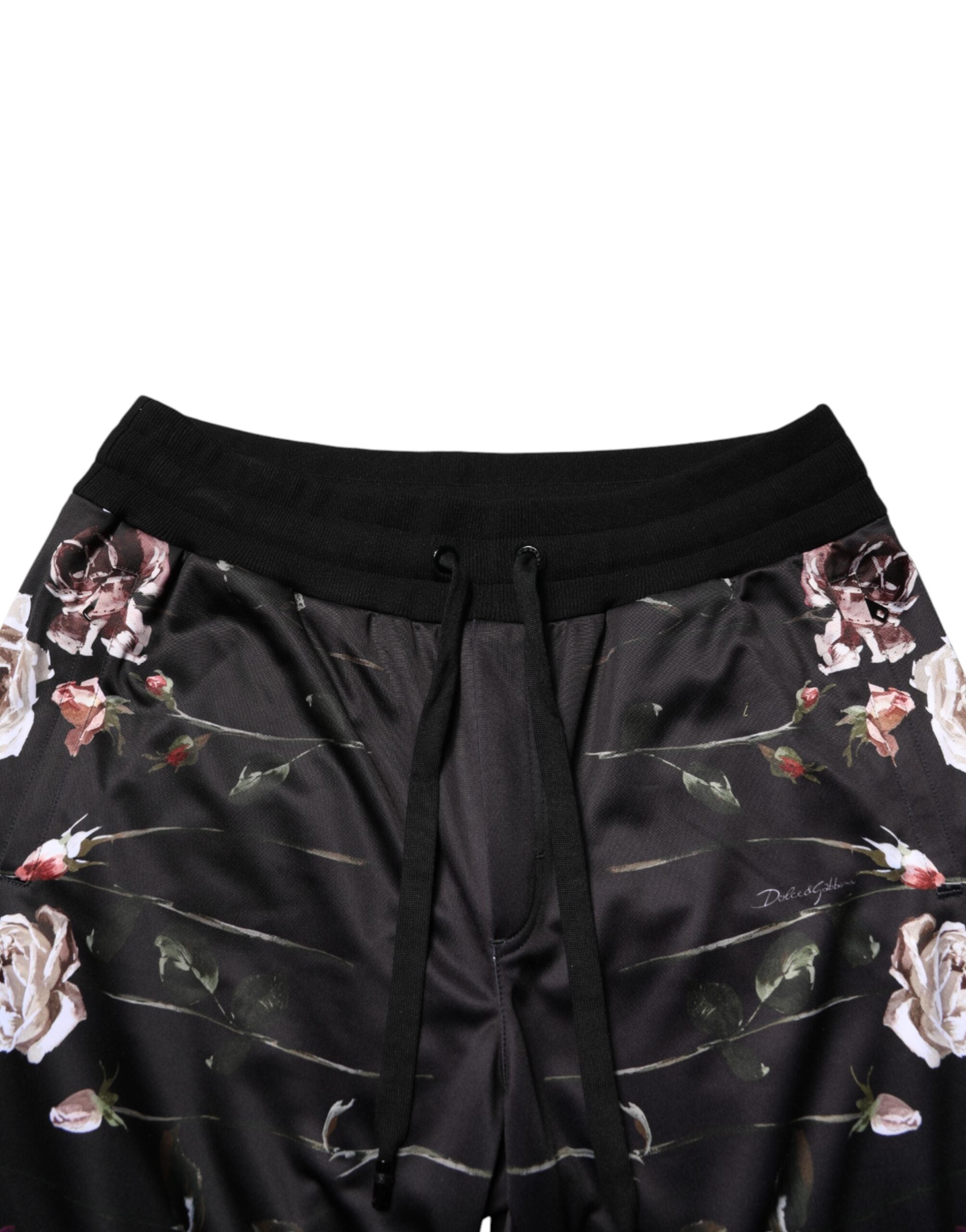 Dolce & Gabbana Schwarze Chinohose mit geradem Bein und Blumenmuster