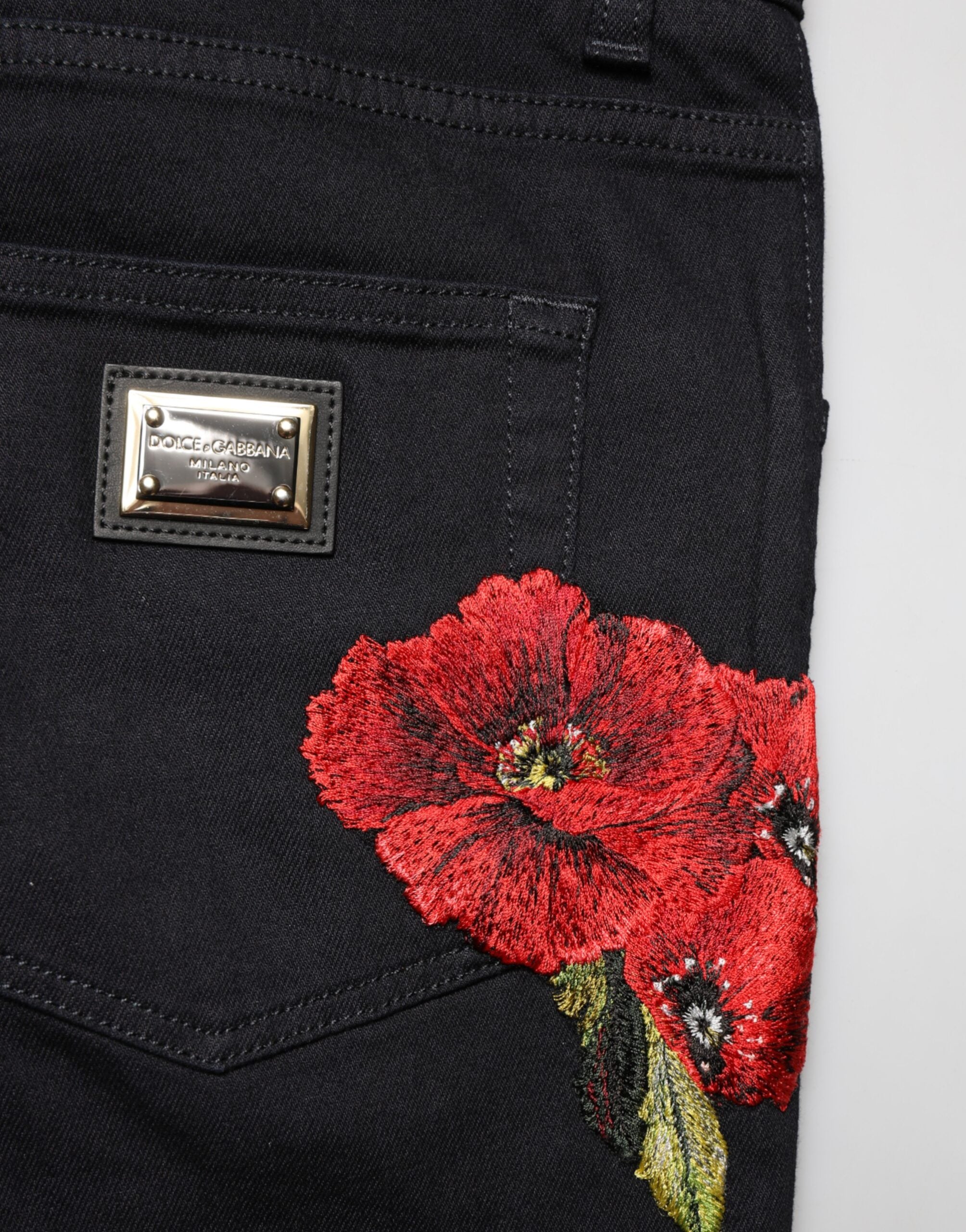 Dolce & Gabbana Schwarze Skinny-Jeans aus Baumwolle mit Blumenmuster für Herren