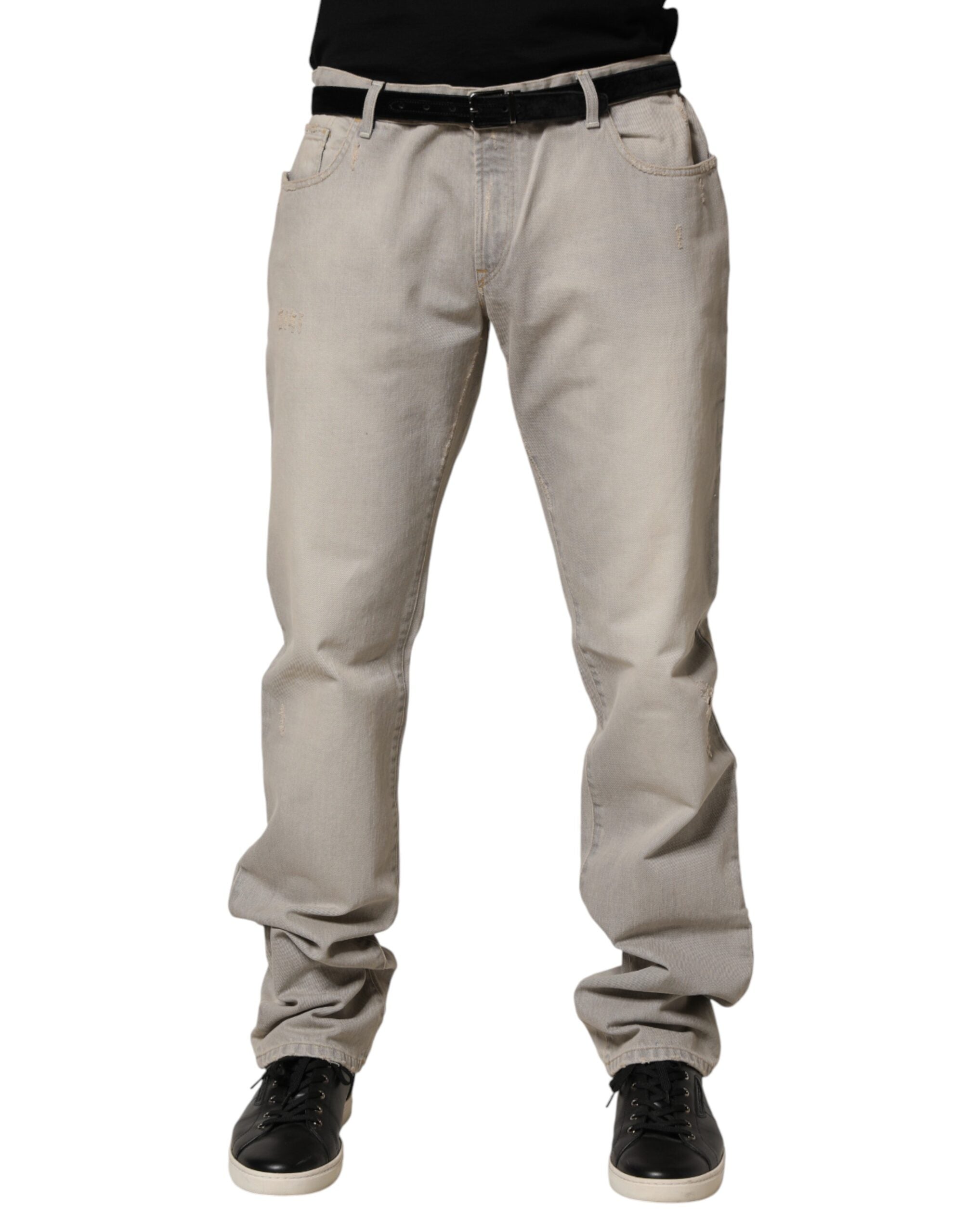 Dolce & Gabbana Hellgraue gerade Baumwoll-Denim-Hose