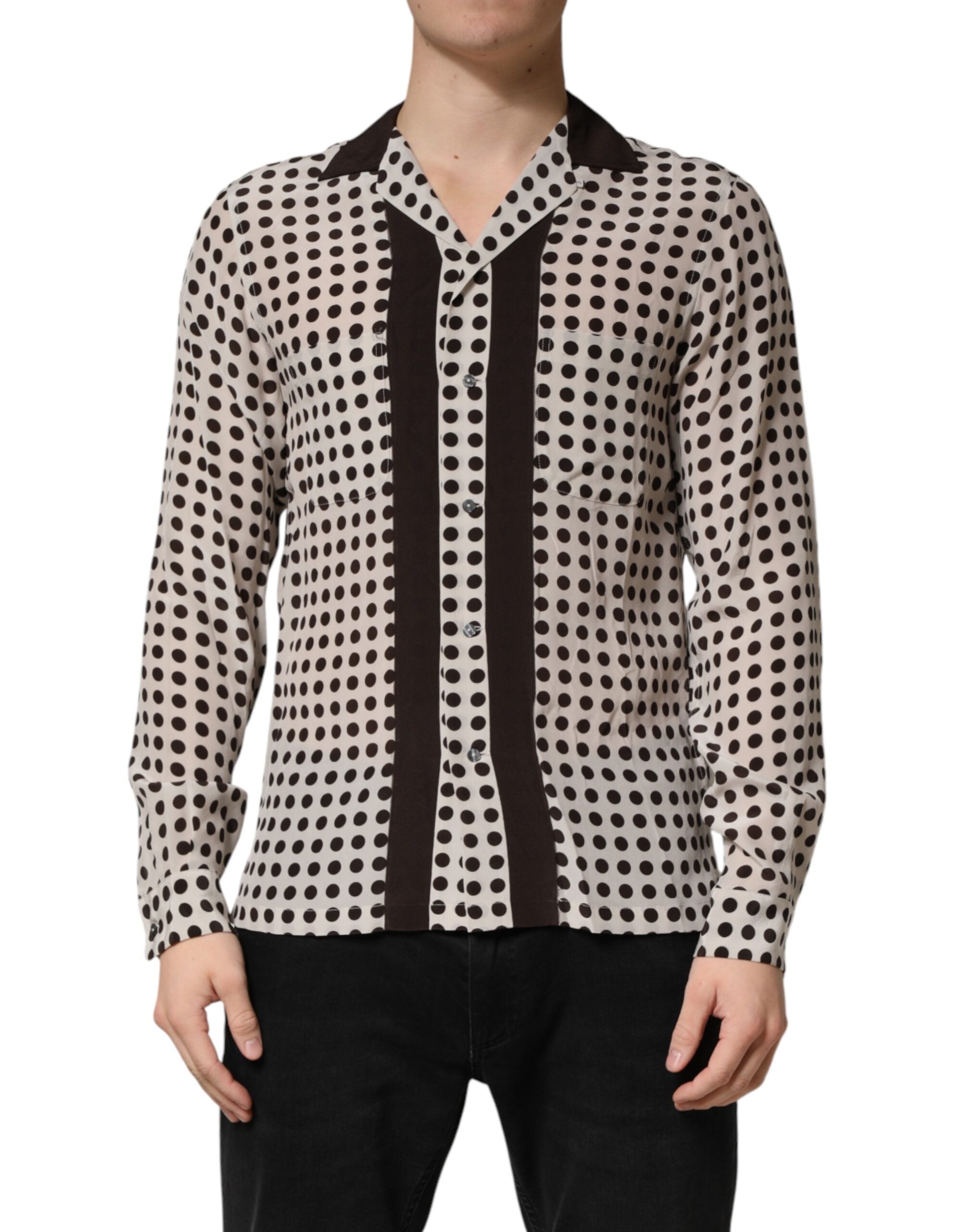 Dolce & Gabbana Weiß-schwarzes Seidenhemd mit Polka-Dots für Herren