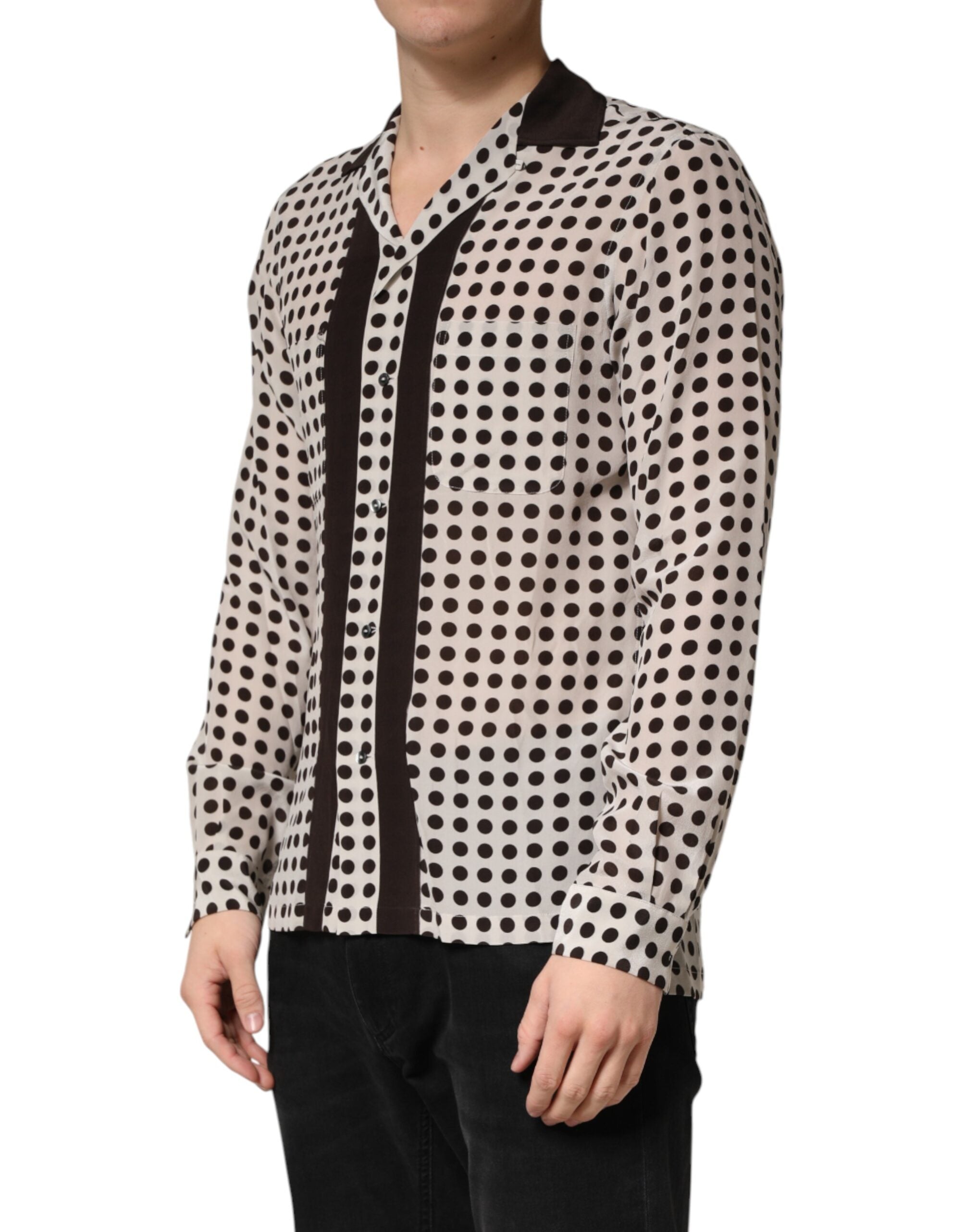 Dolce & Gabbana Weiß-schwarzes Seidenhemd mit Polka-Dots für Herren