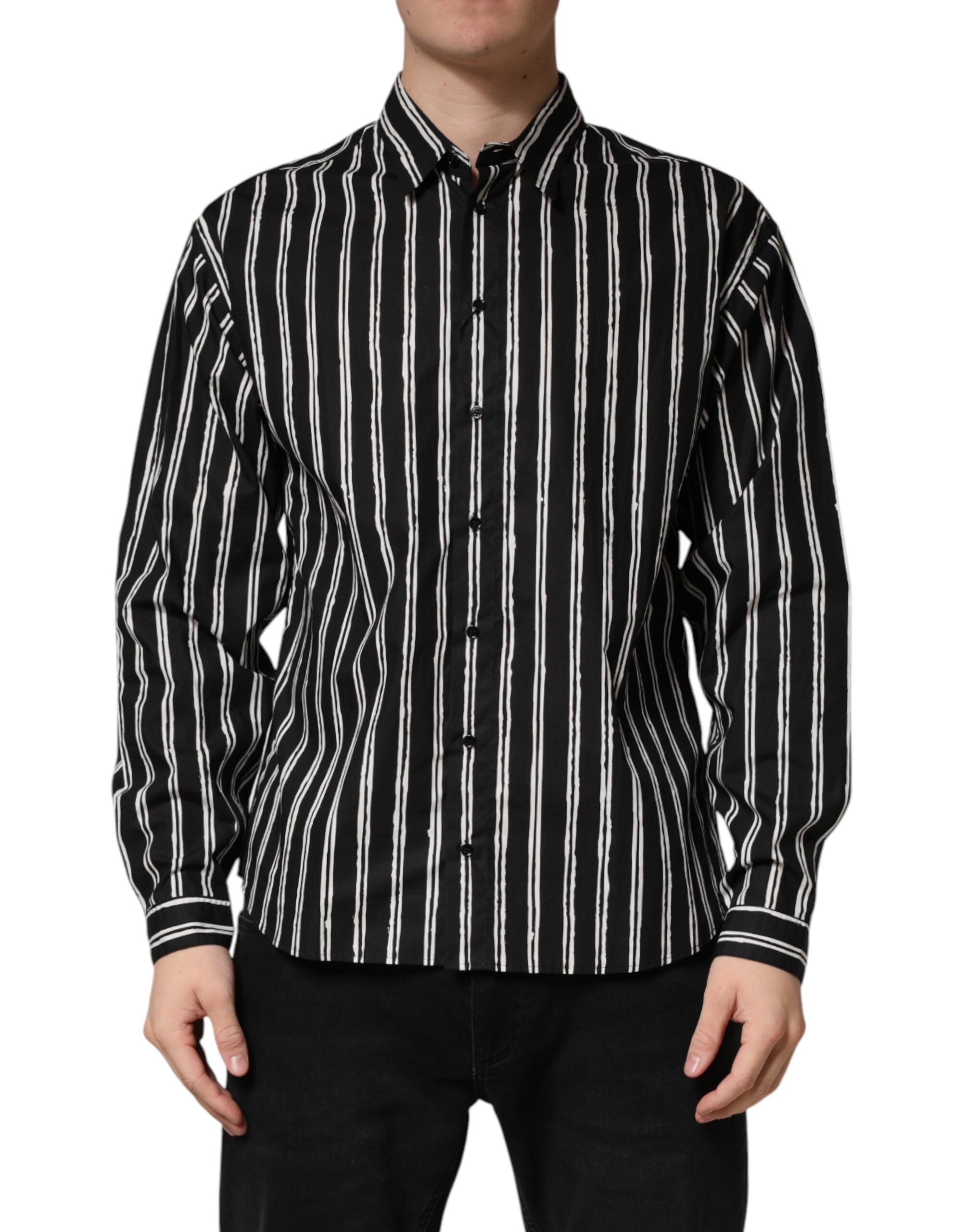 Dolce & Gabbana Schwarzes gestreiftes Baumwoll-Herrenhemd für formelle Anlässe