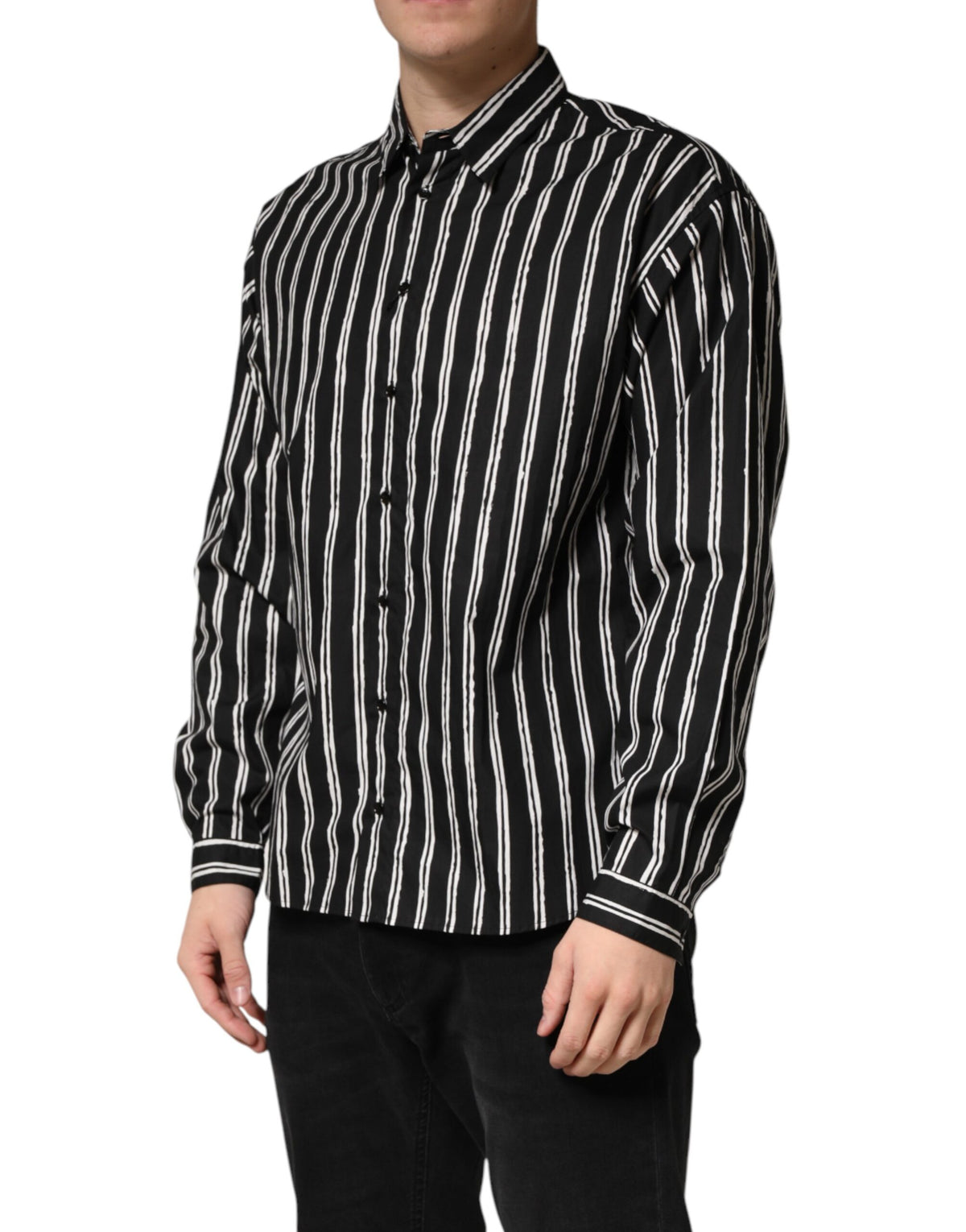 Dolce & Gabbana Schwarzes gestreiftes Baumwoll-Herrenhemd für formelle Anlässe