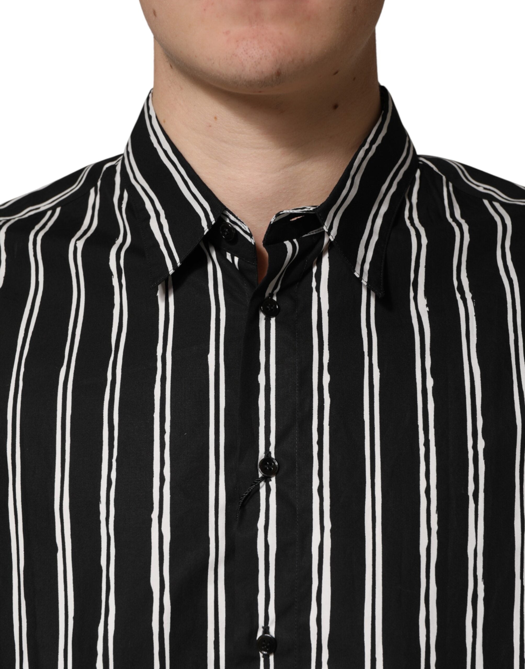 Dolce & Gabbana Schwarzes gestreiftes Baumwoll-Herrenhemd für formelle Anlässe