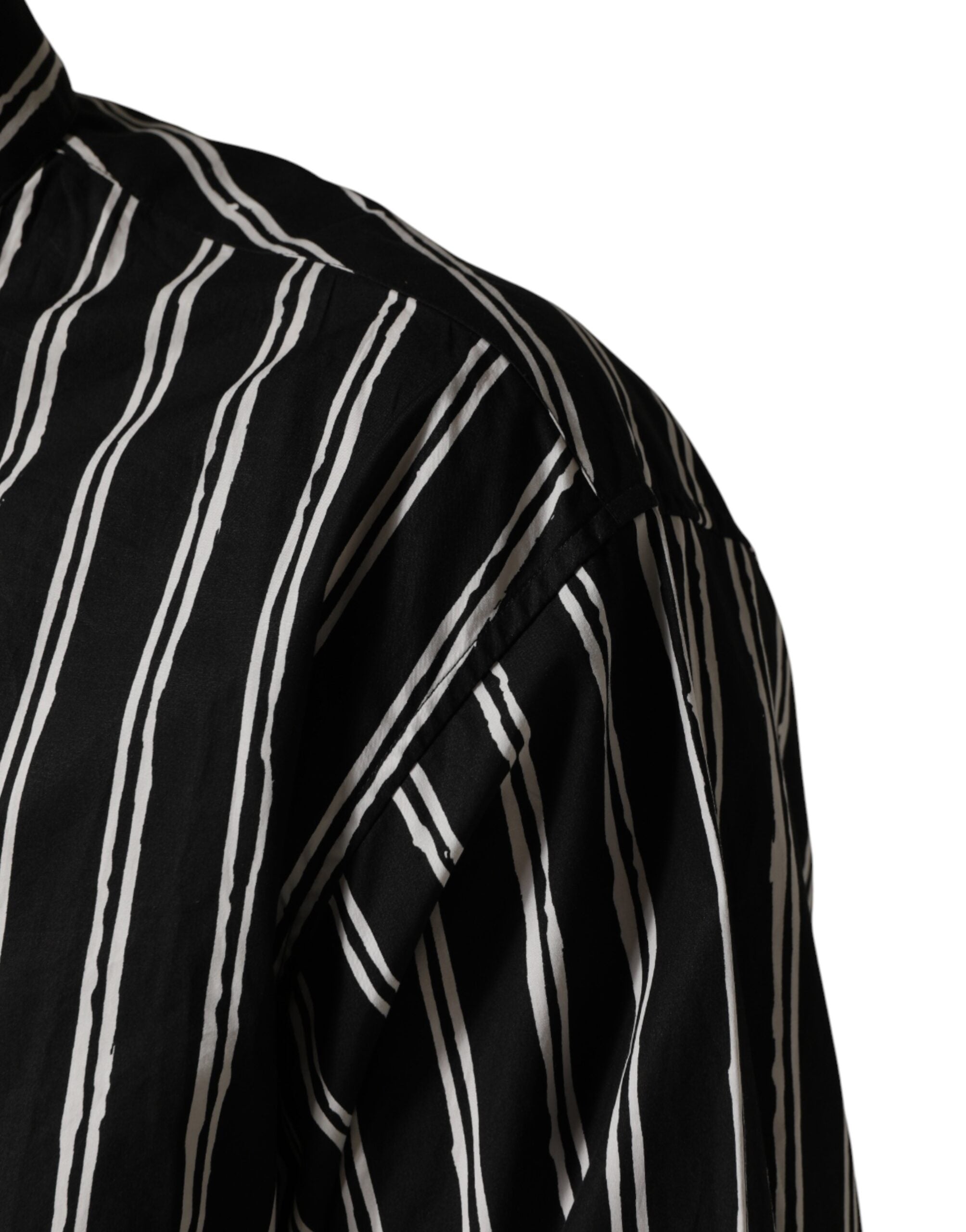 Dolce & Gabbana Schwarzes gestreiftes Baumwoll-Herrenhemd für formelle Anlässe