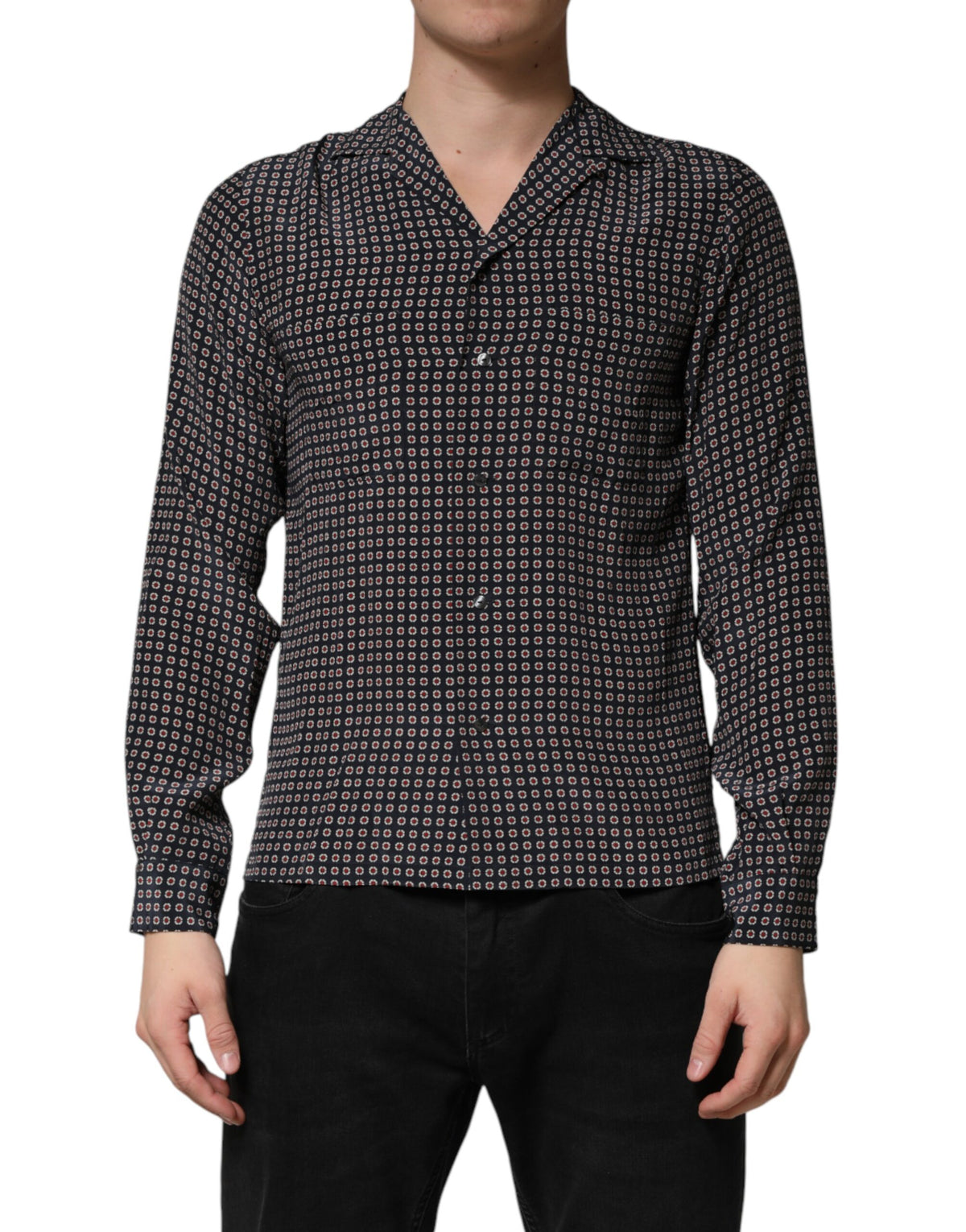 Dolce & Gabbana Schwarzes Hemd aus Seide mit Muster für Herren