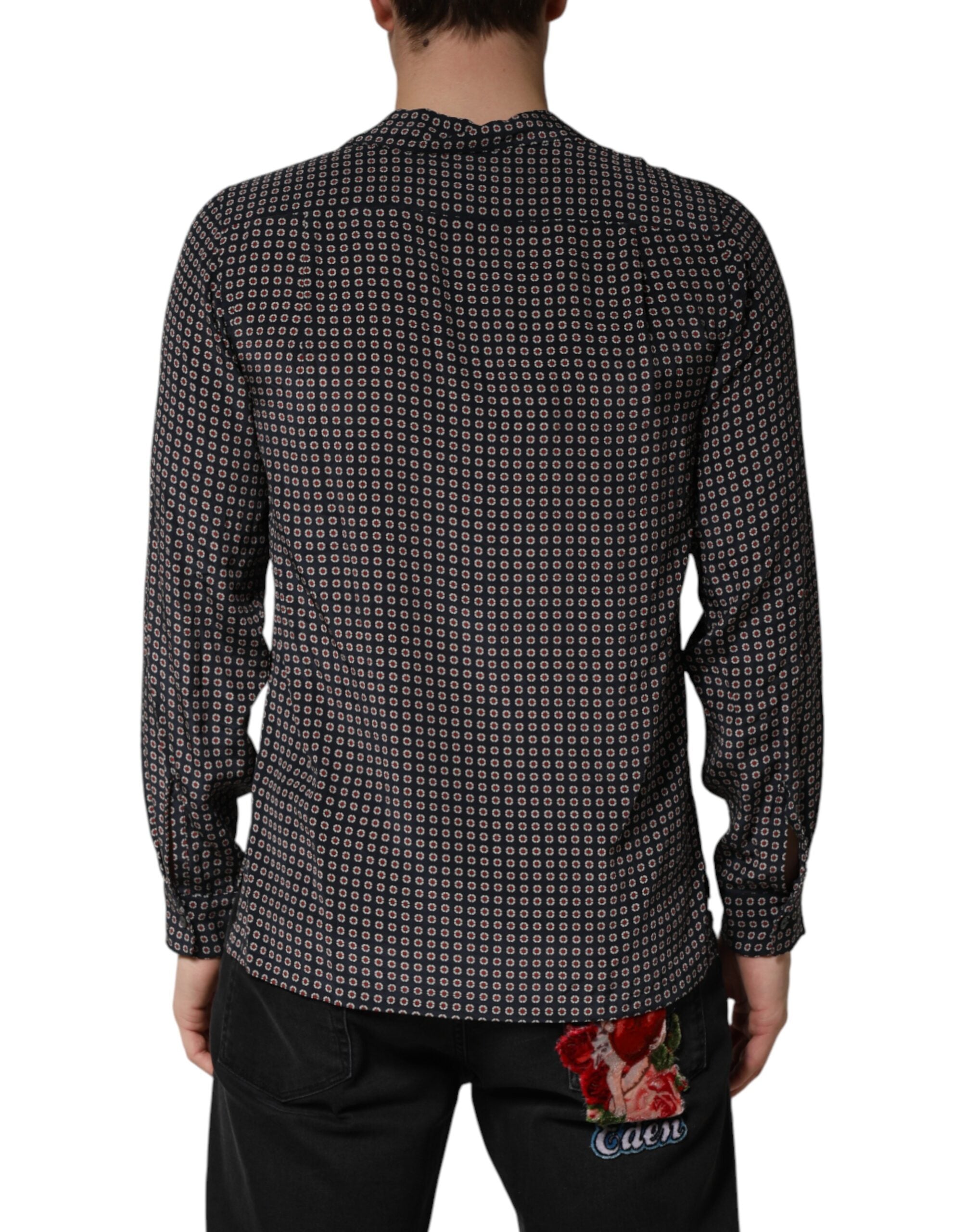 Dolce & Gabbana Schwarzes Hemd aus Seide mit Muster für Herren