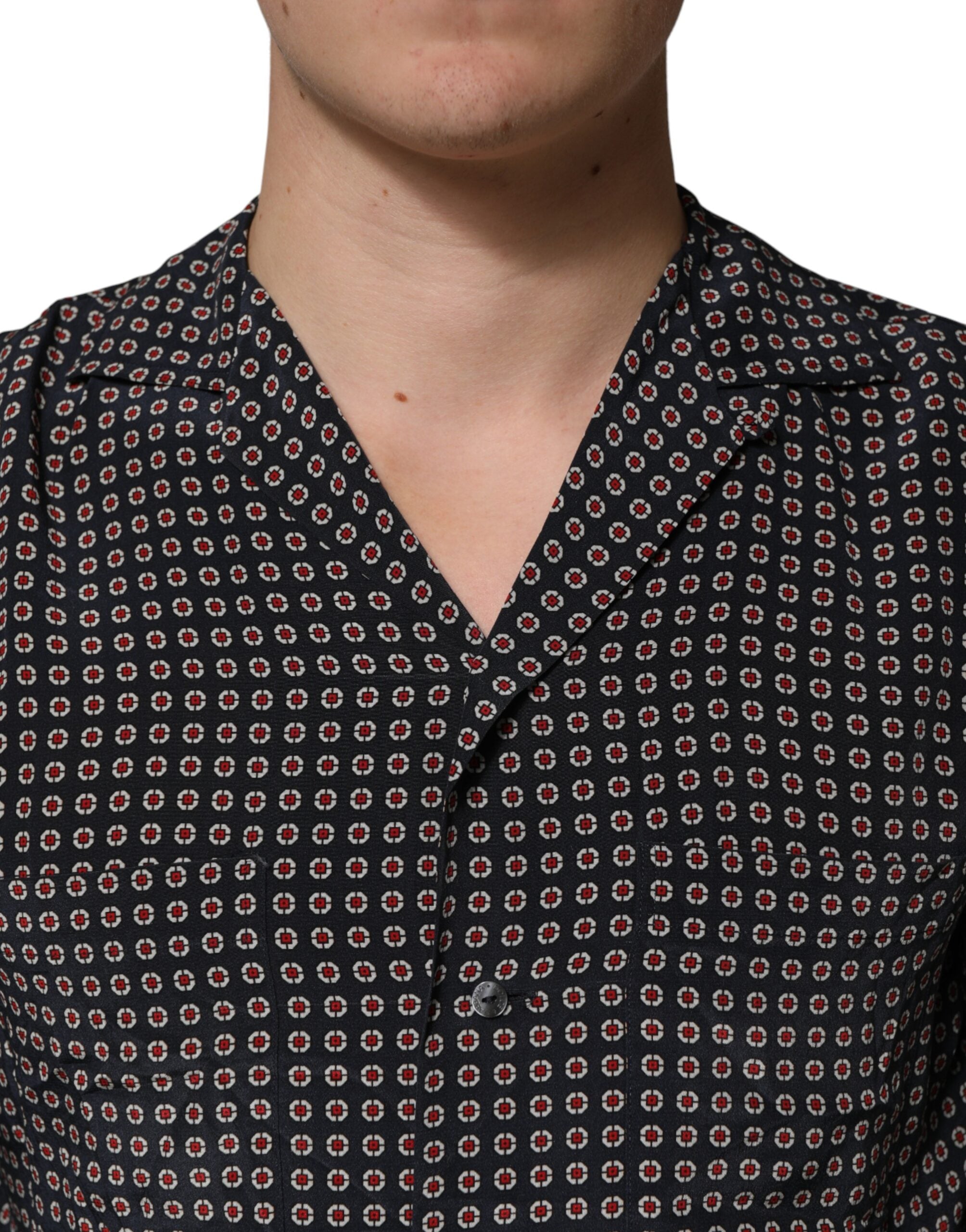 Dolce & Gabbana Schwarzes Hemd aus Seide mit Muster für Herren