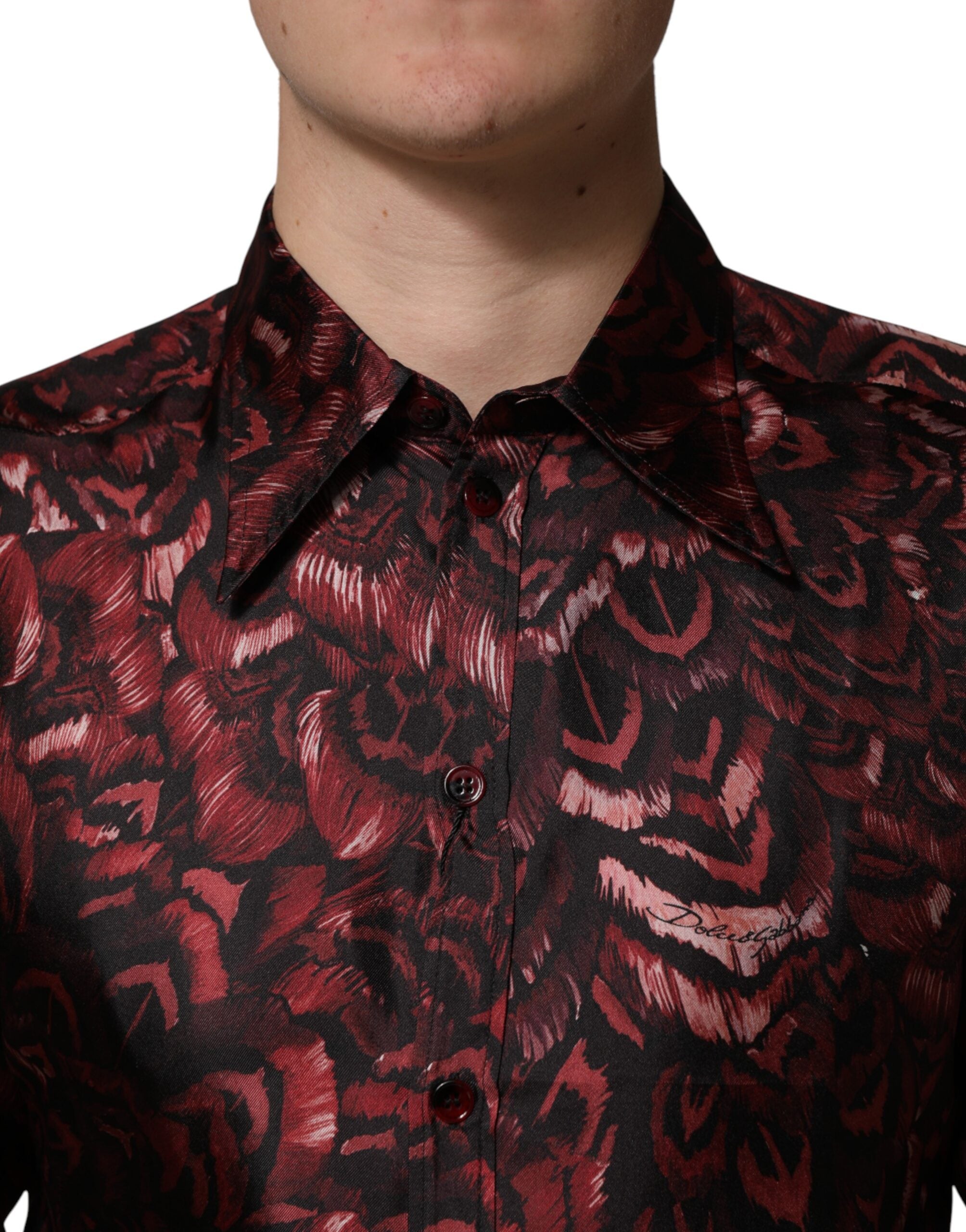 Dolce & Gabbana Herren-Hemd mit Bordeaux-Muster und Kragen