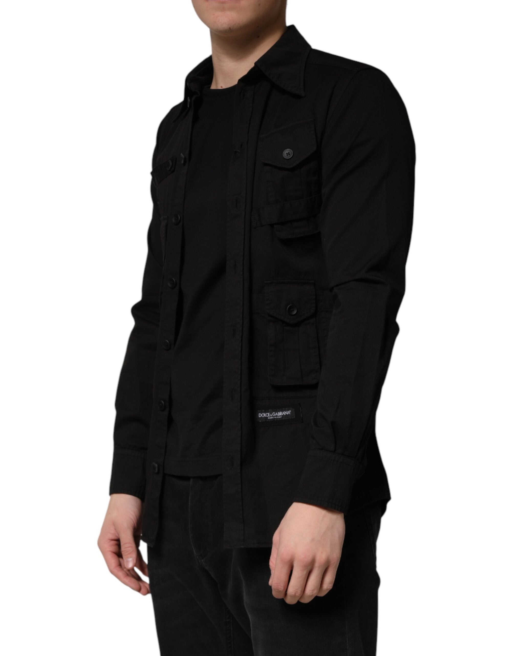 Dolce & Gabbana Schwarzes Baumwollhemd mit Kragen für Herren, Button-Down