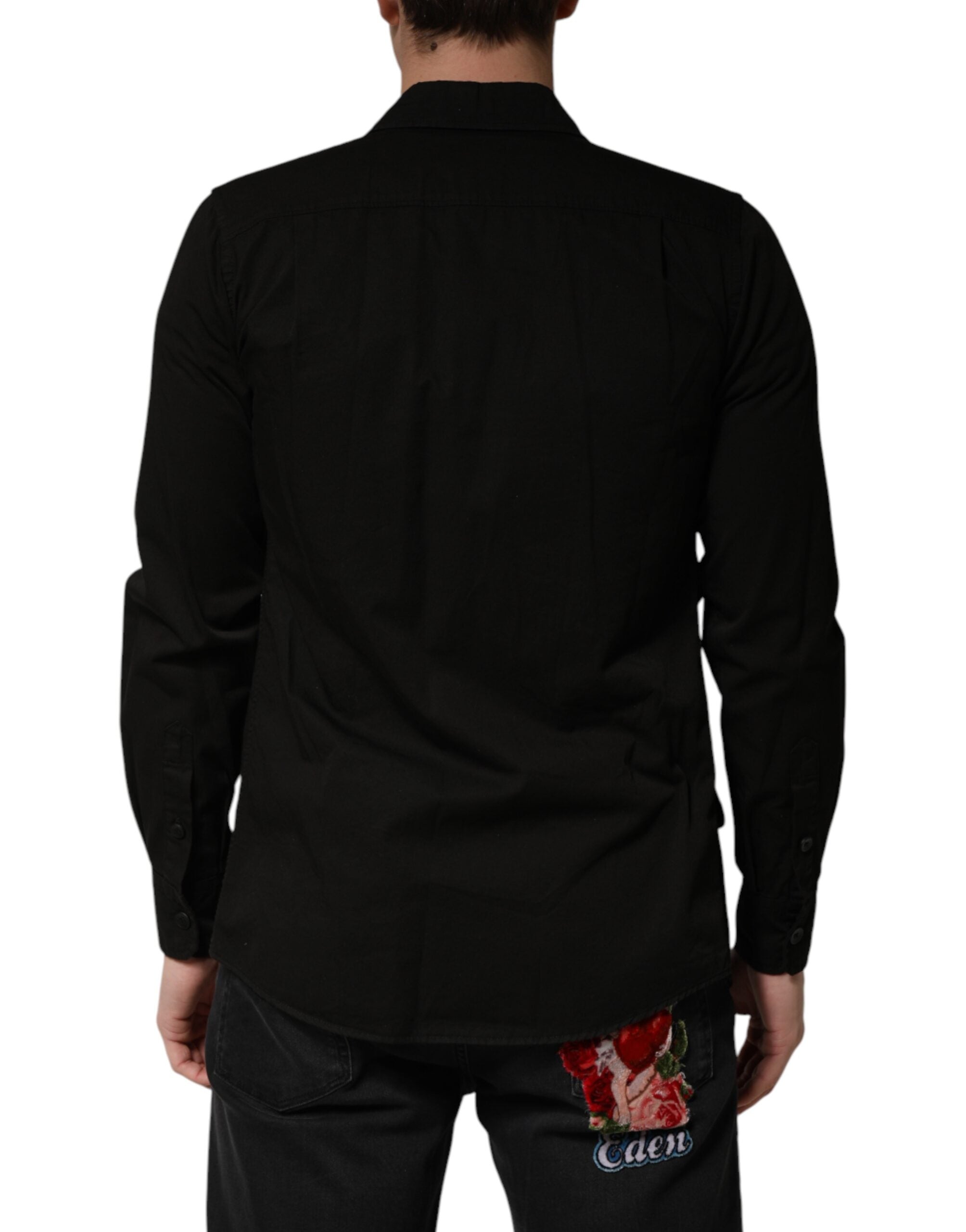 Dolce & Gabbana Schwarzes Baumwollhemd mit Kragen für Herren, Button-Down