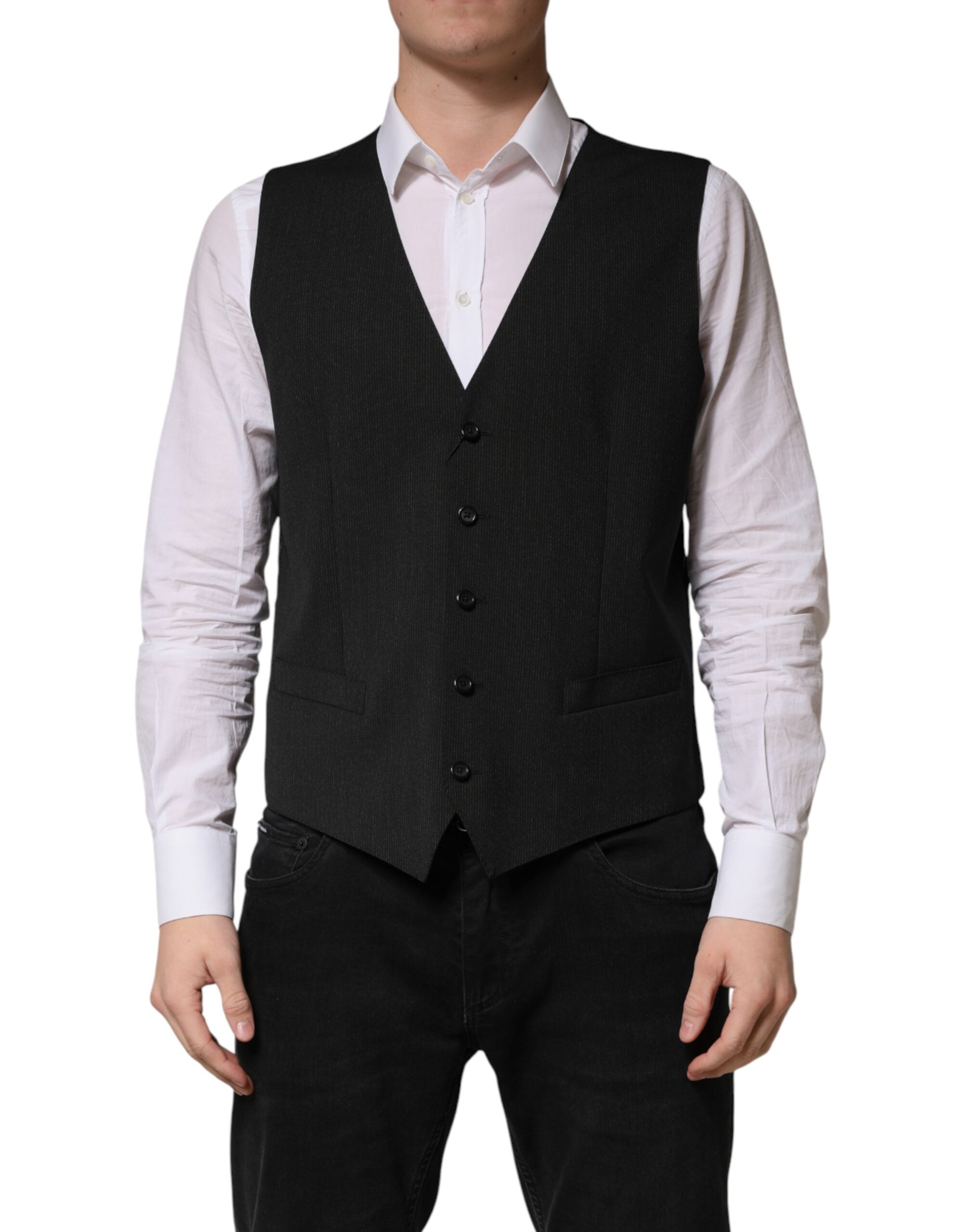 Dolce & Gabbana Schwarze Wollweste für Herren – Formeller Schnitt