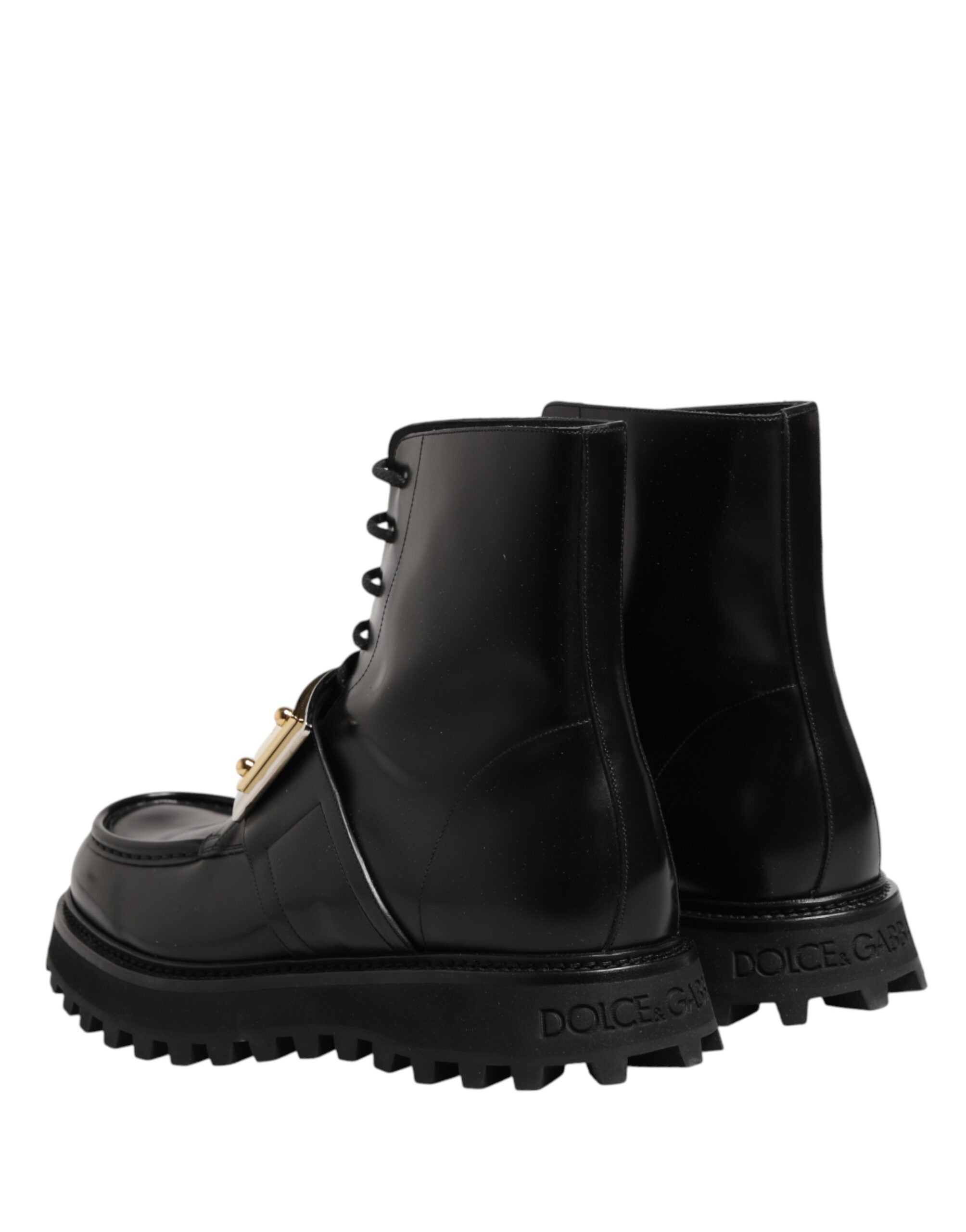 Dolce & Gabbana Schwarze Leder DG Plaque Schnürstiefel Schuhe