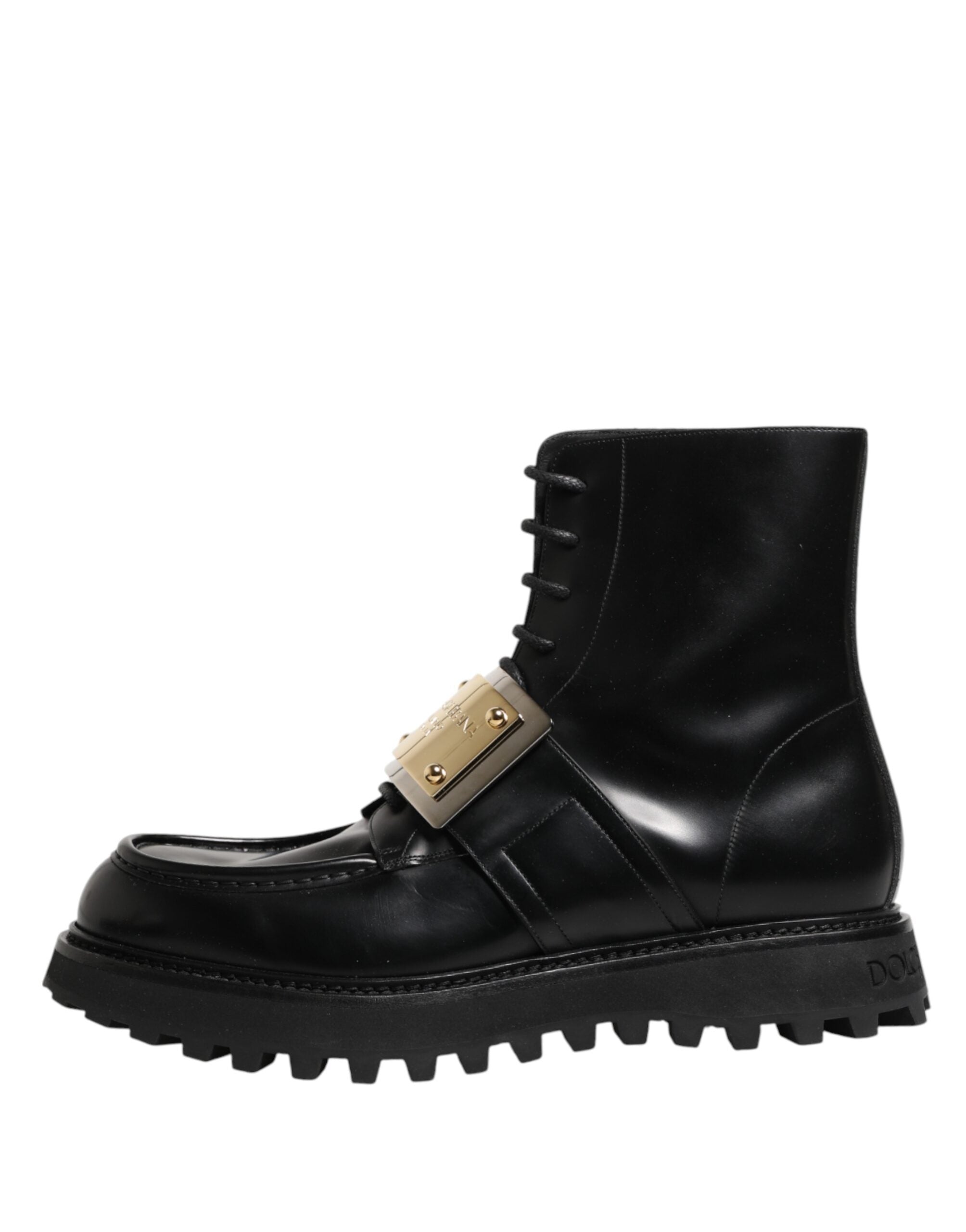 Dolce & Gabbana Schwarze Leder DG Plaque Schnürstiefel Schuhe