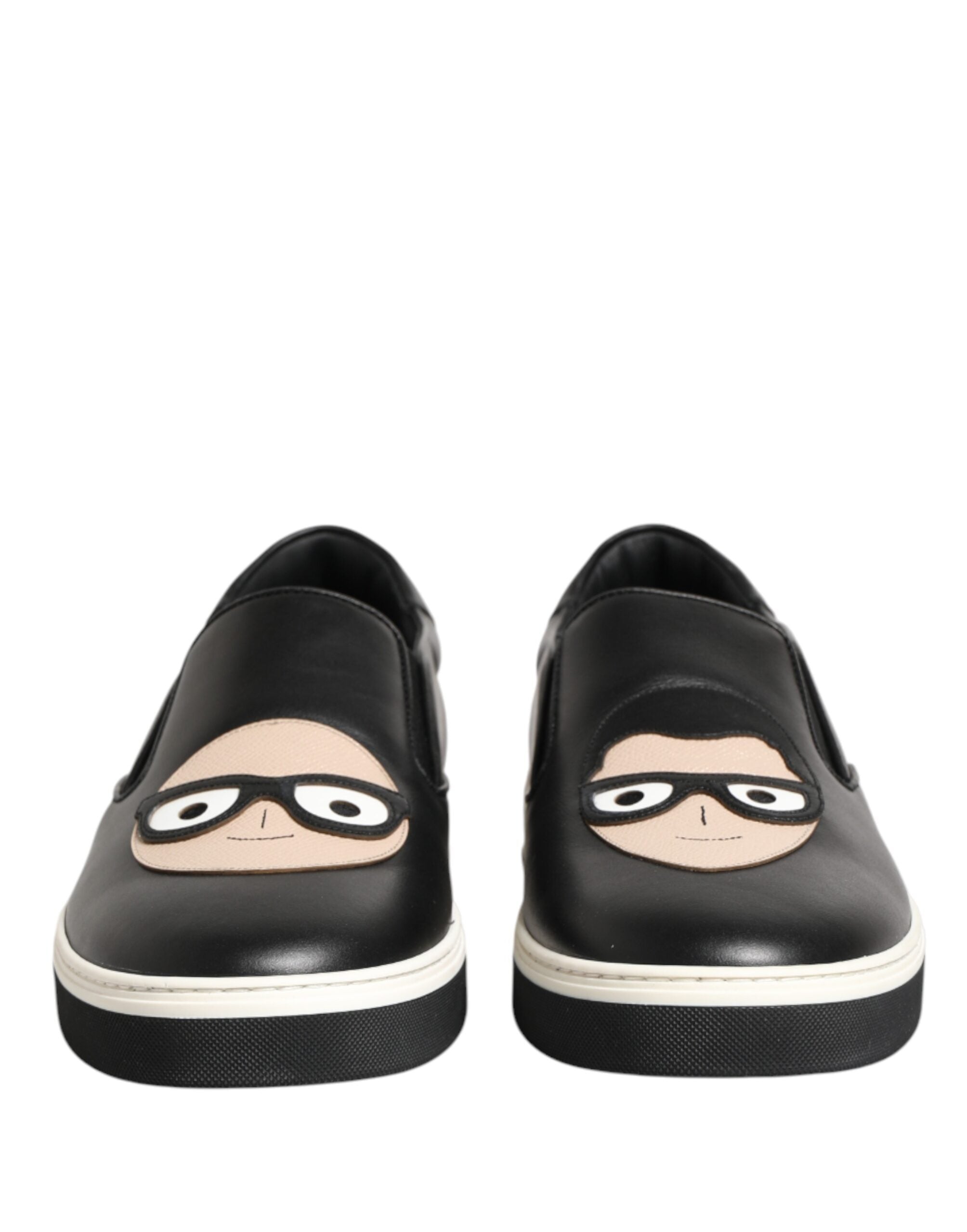 Dolce & Gabbana Schwarze Leder Signature Figures Sneaker Schuhe