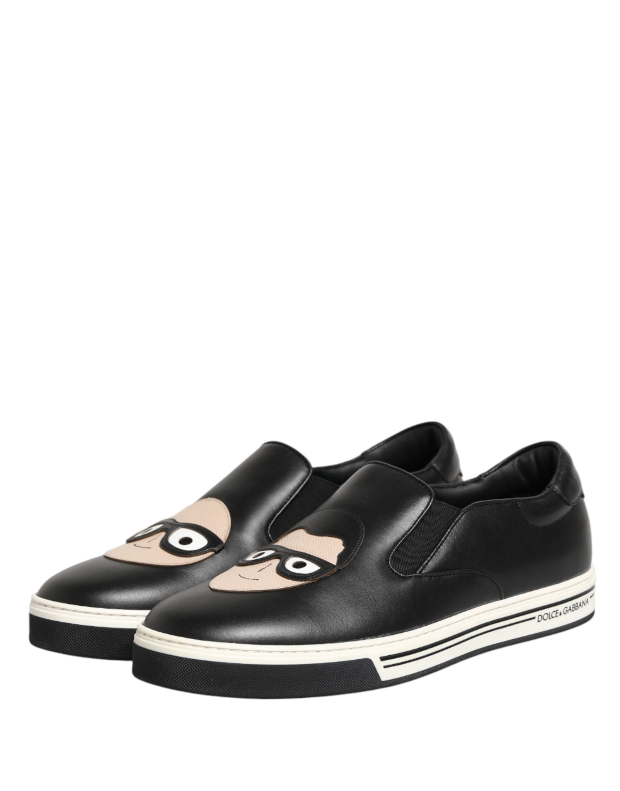 Dolce & Gabbana Schwarze Leder Signature Figures Sneaker Schuhe
