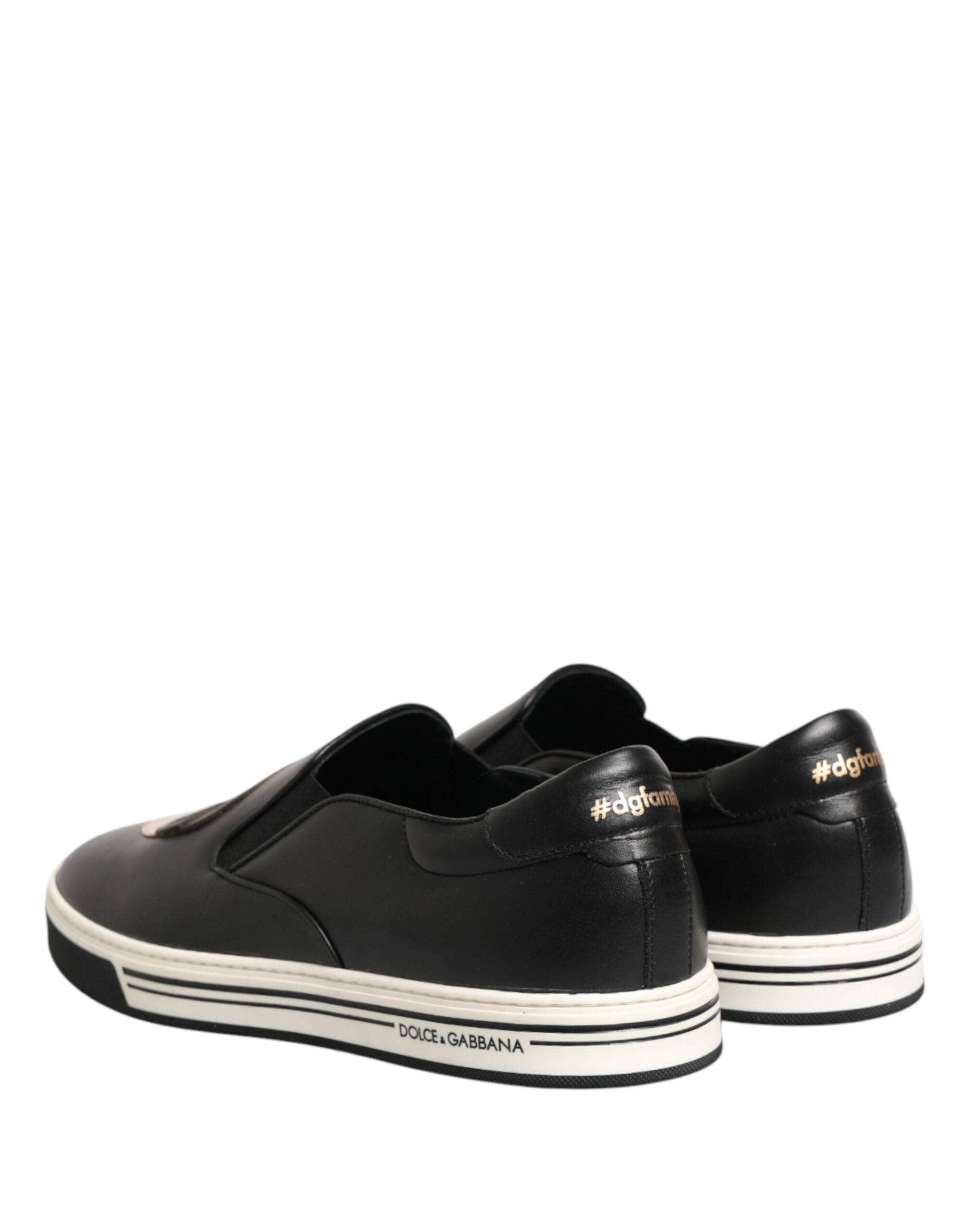 Dolce & Gabbana Schwarze Leder Signature Figures Sneaker Schuhe