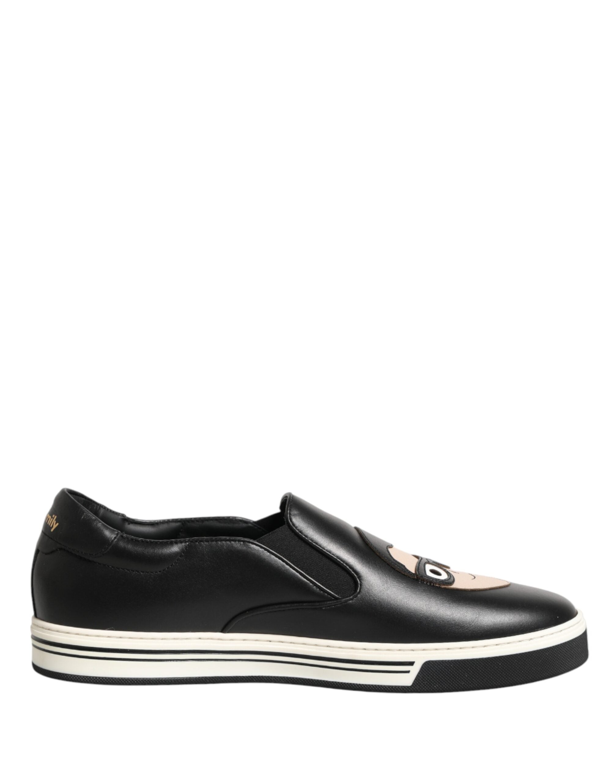 Dolce & Gabbana Schwarze Leder Signature Figures Sneaker Schuhe