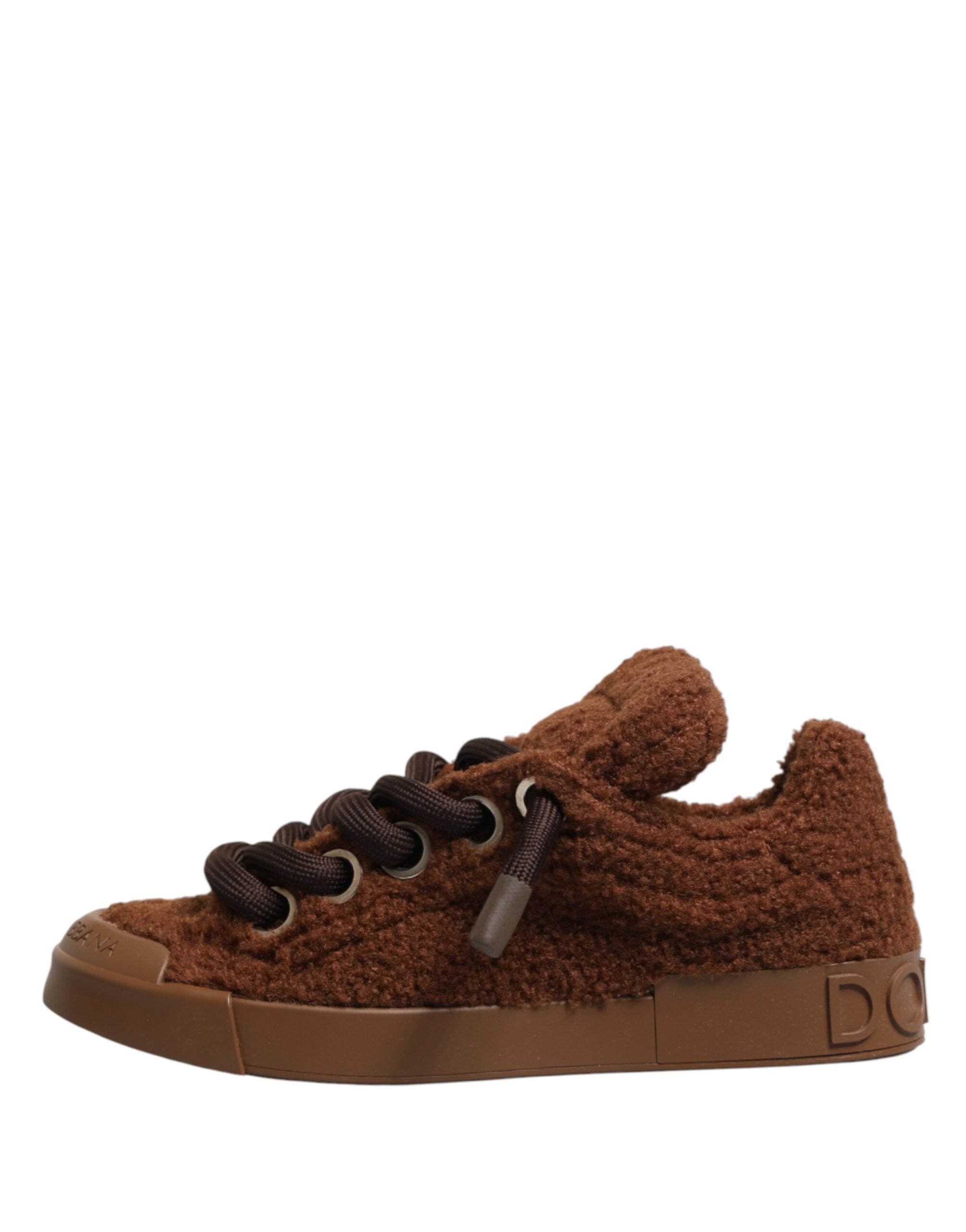 Dolce & Gabbana Braune Low-Top-Sneaker aus Kunst Shearling