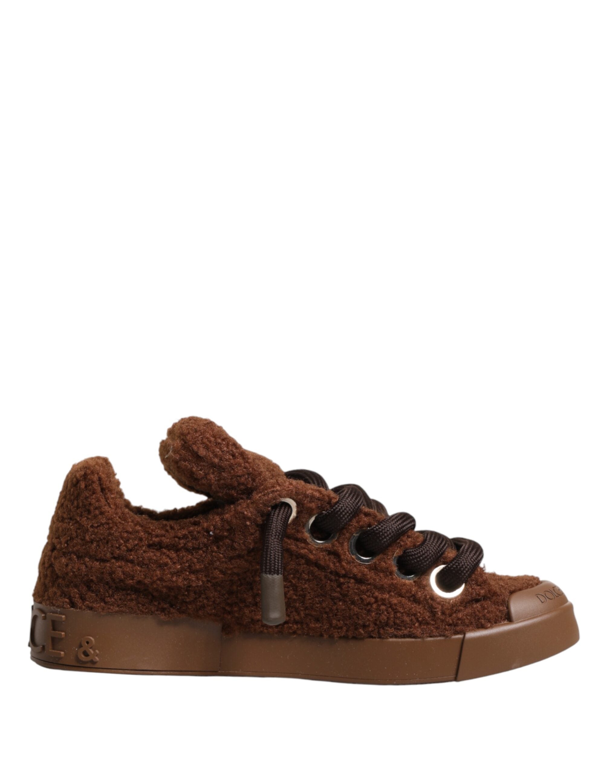 Dolce & Gabbana Braune Low-Top-Sneaker aus Kunst Shearling
