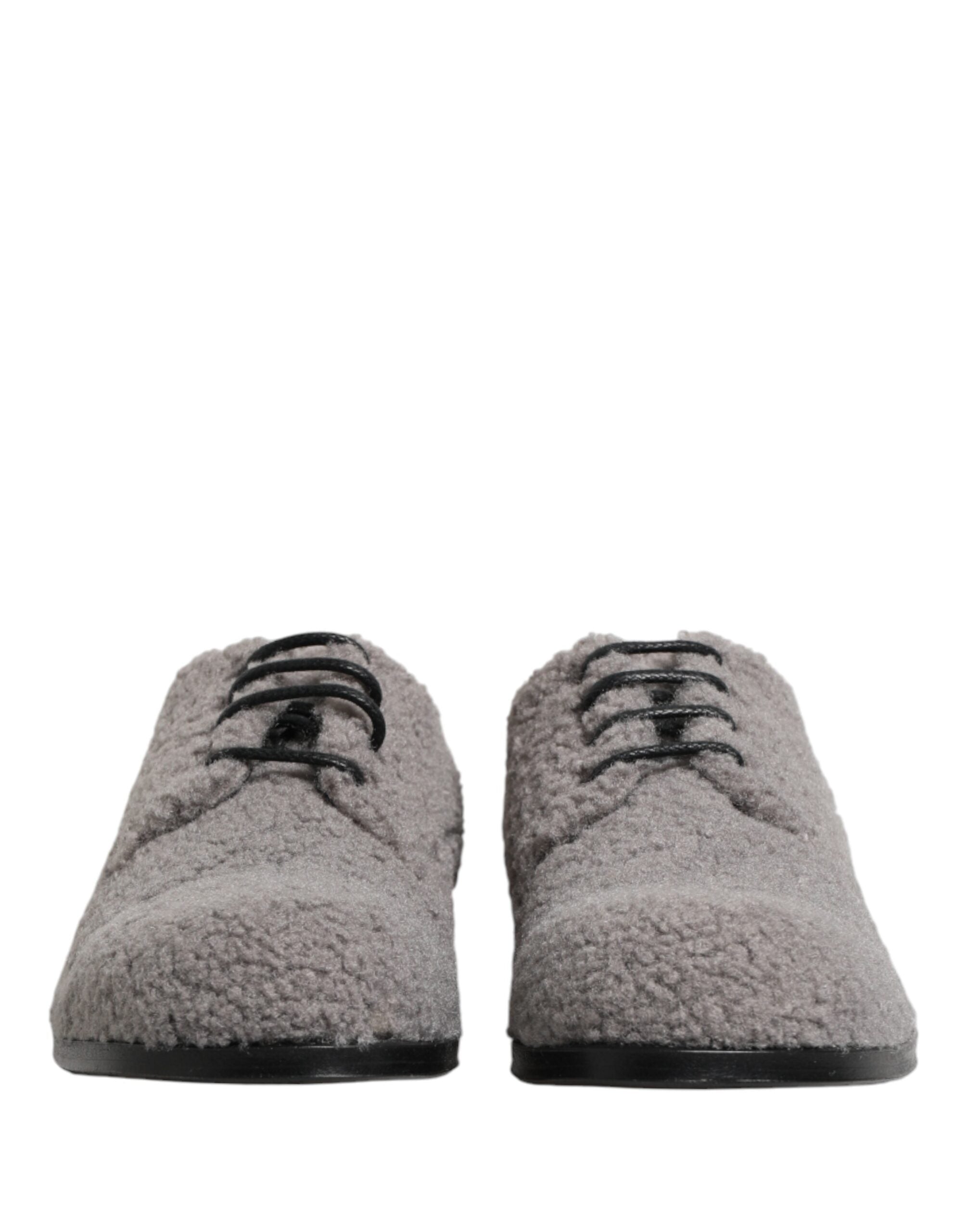 Dolce & Gabbana Graue Fleece Schnürschuhe Herren Derby-Kleiderschuhe