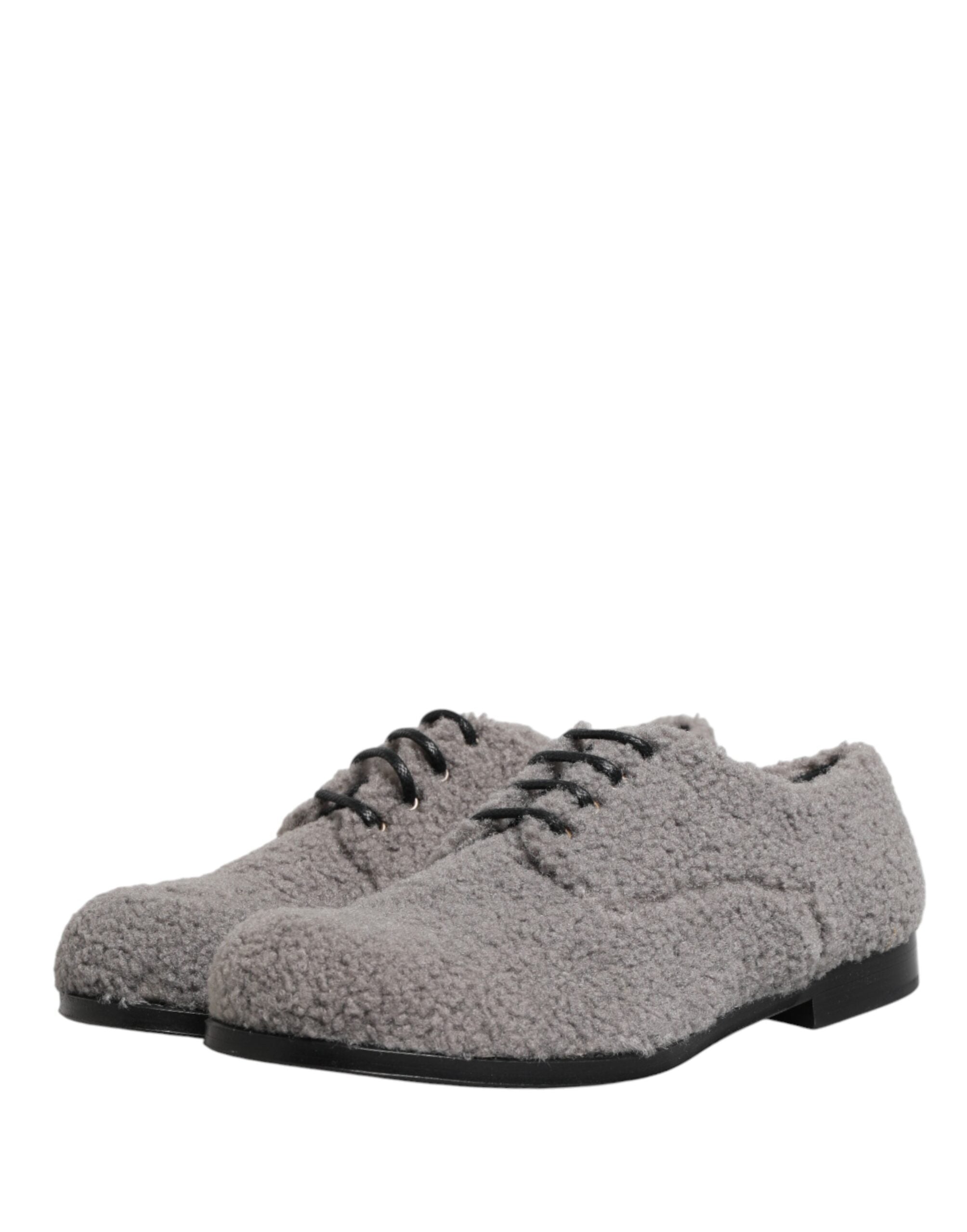Dolce & Gabbana Graue Fleece Schnürschuhe Herren Derby-Kleiderschuhe