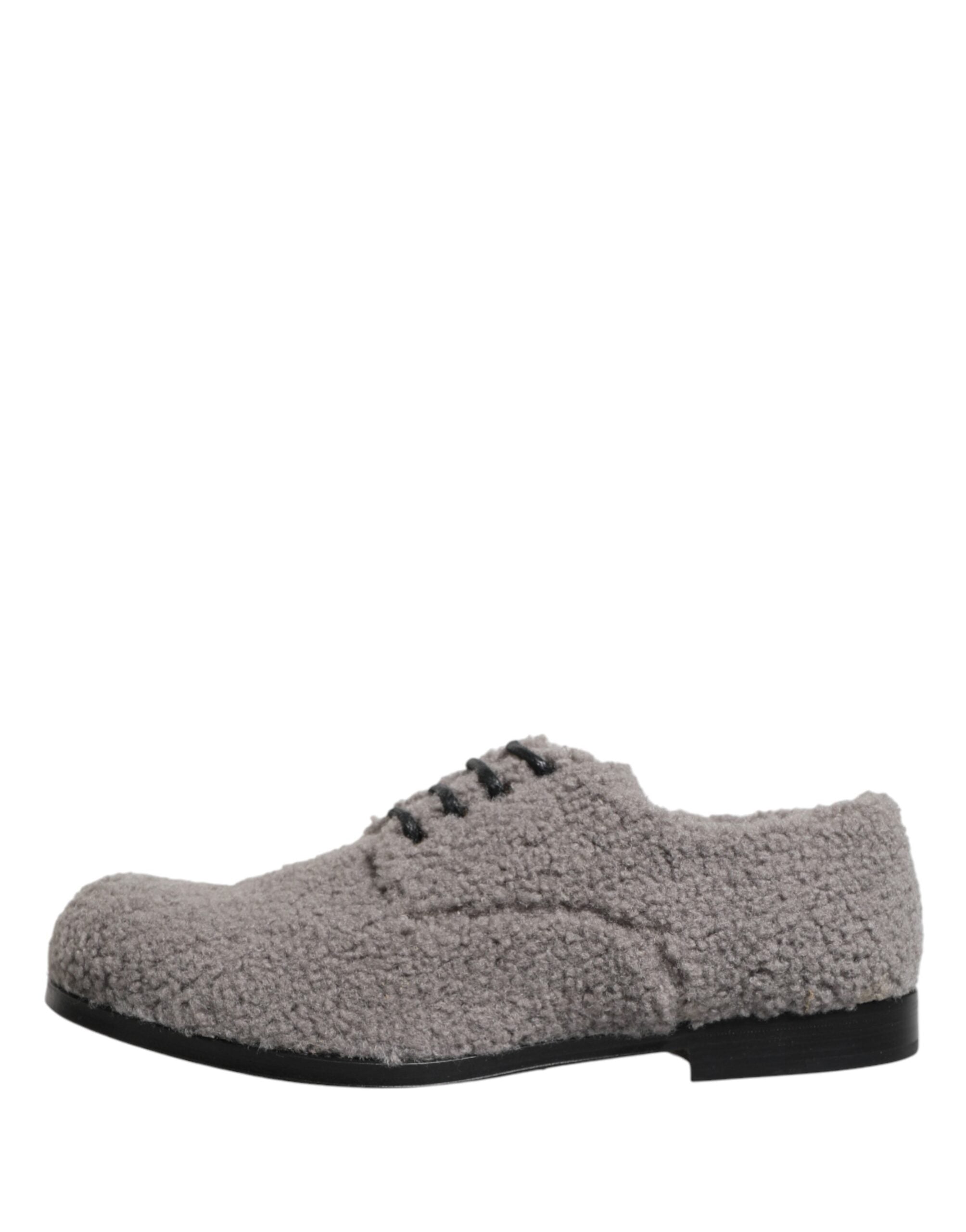 Dolce & Gabbana Graue Fleece Schnürschuhe Herren Derby-Kleiderschuhe