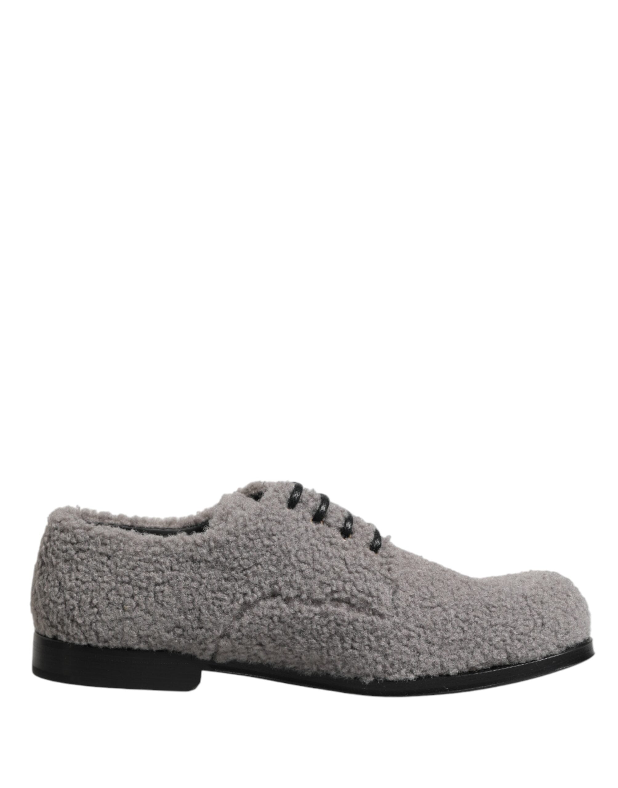 Dolce & Gabbana Graue Fleece Schnürschuhe Herren Derby-Kleiderschuhe