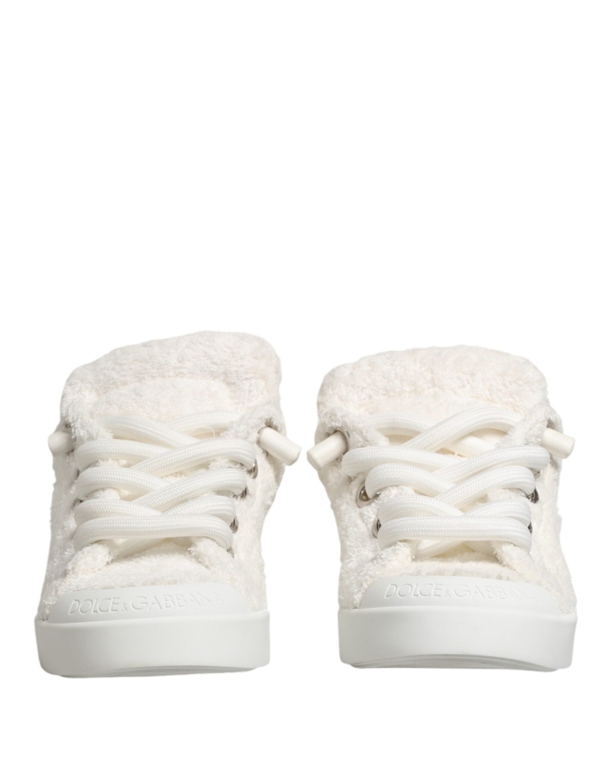 Dolce & Gabbana Weiße Low-Top-Sneaker aus Kunst Shearling