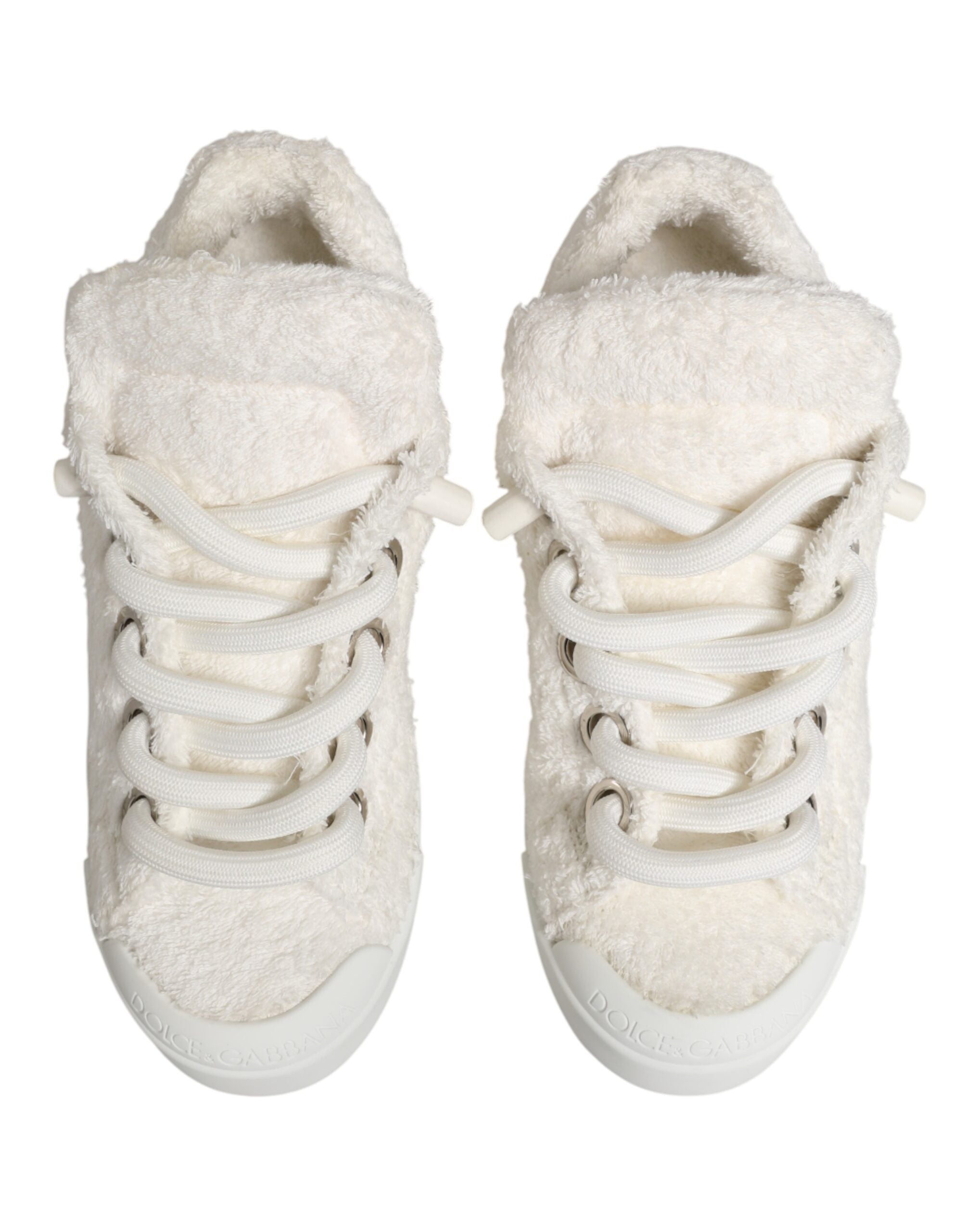 Dolce & Gabbana Weiße Low-Top-Sneaker aus Kunst Shearling