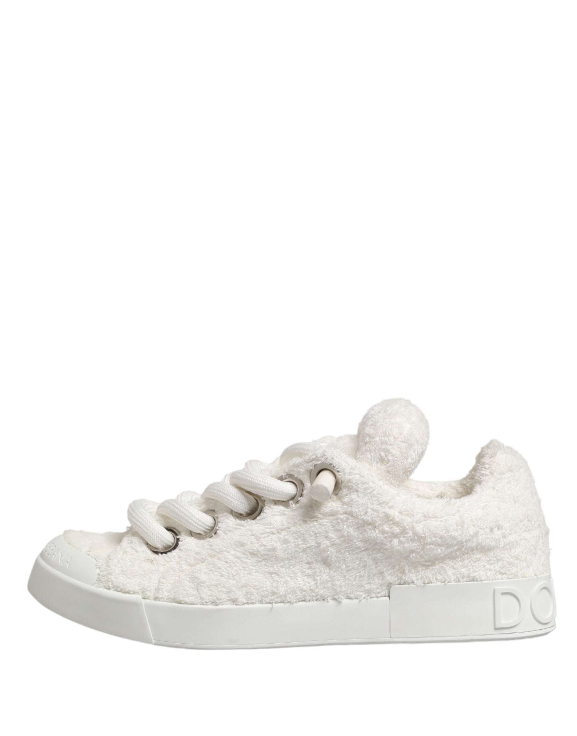 Dolce & Gabbana Weiße Low-Top-Sneaker aus Kunst Shearling