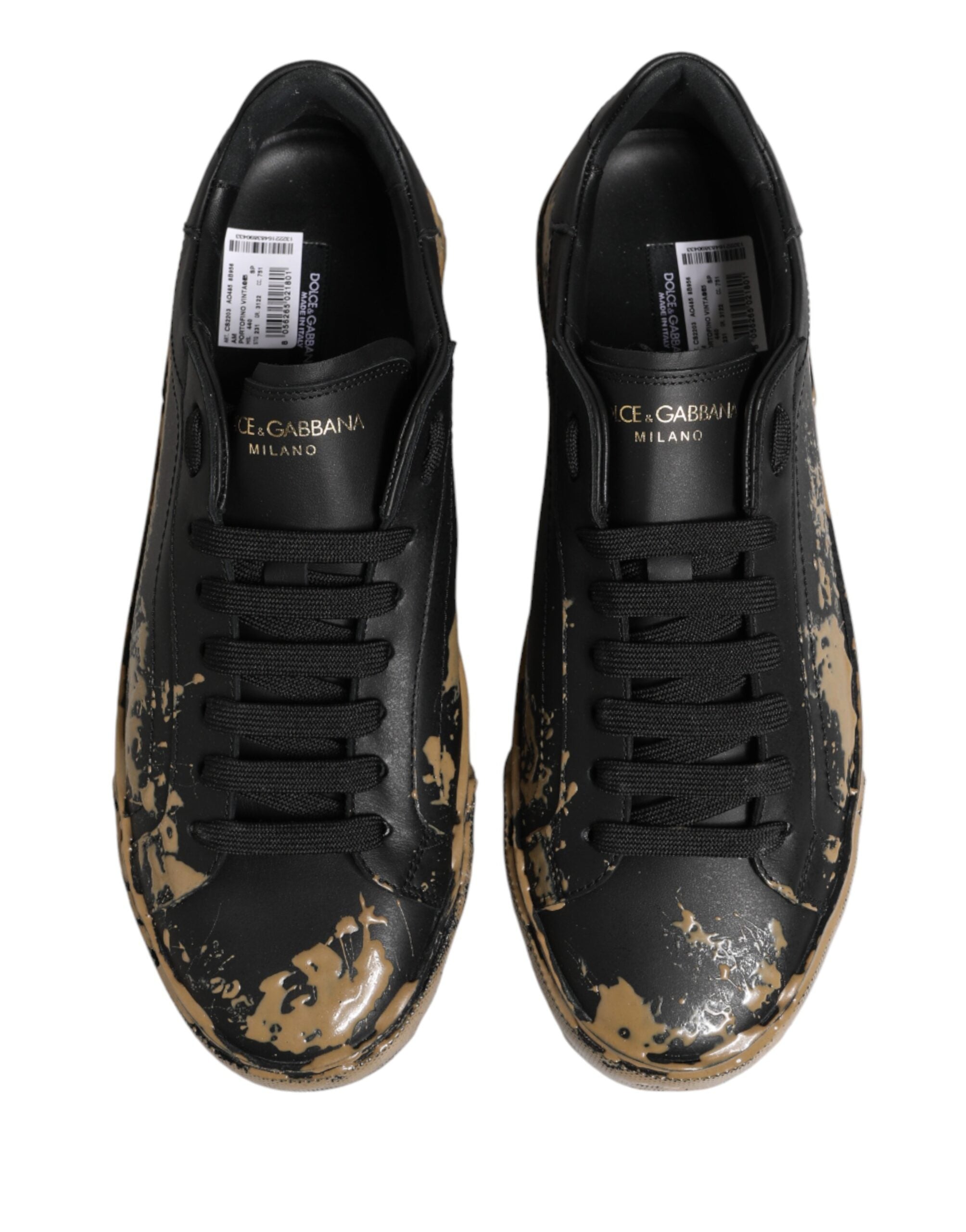 Dolce & Gabbana Schwarze Portofino Sneaker in Used-Look, Low-Top
