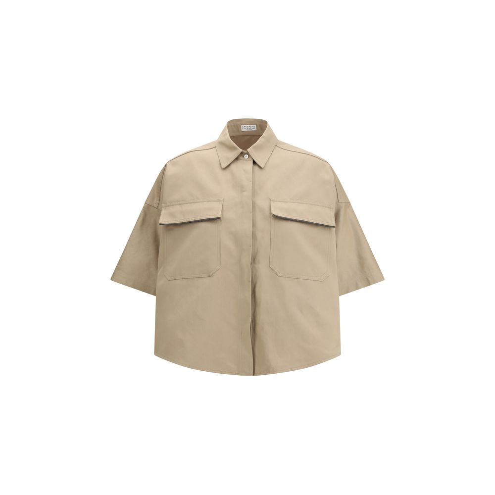 Brunello Cucinelli Beige Baumwoll-Shirt mit kurzen Ärmeln