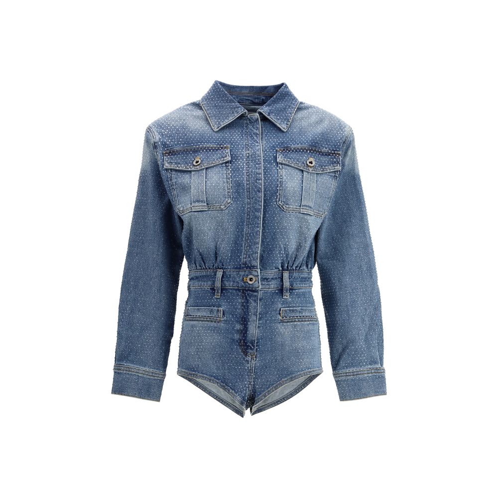 Self-Portrait Blauer Baumwoll-Jumpsuit
