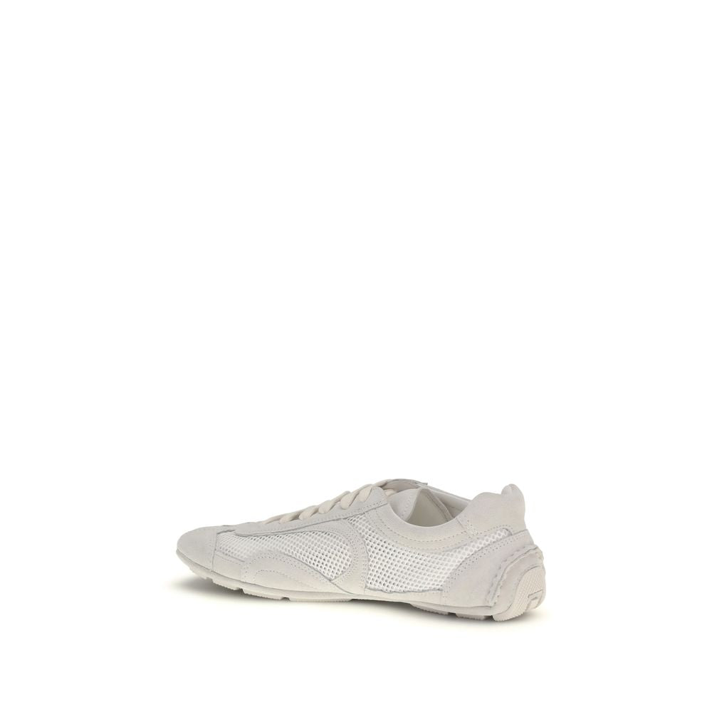Prada Weiße Stoff-Sneaker mit niedrigem Schaft